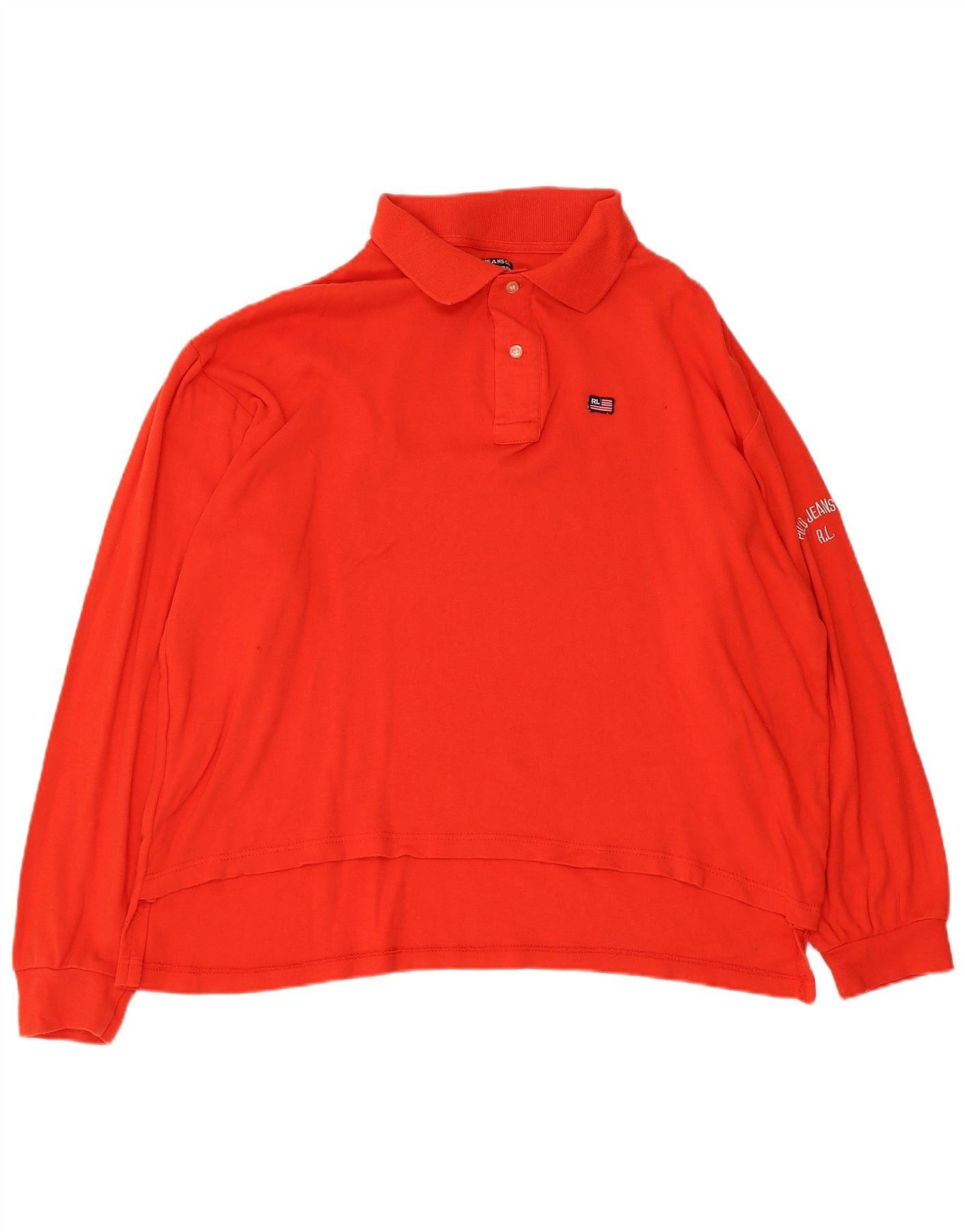 Polo Ralph Lauren Mens Long Sleeve Polo Shirt Large Orange Cotton Size US L / EU 52-54 / 3 - 1 Thumbnail