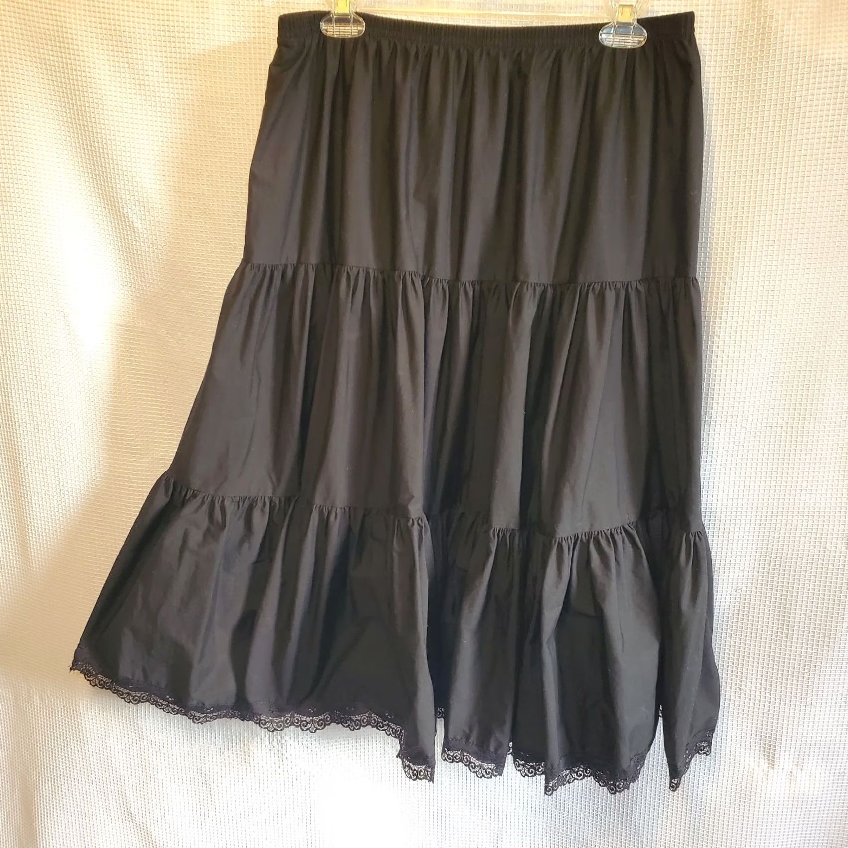 Vintage VINTAGE Womens Large Black Tiered Full Circle Skirt Lace Trim Whimsygoth Summer Pettiskirt Midi Party/Cocktail Womens Girls/Boys? Size 36" / US 14 / IT 50 - 4 Thumbnail
