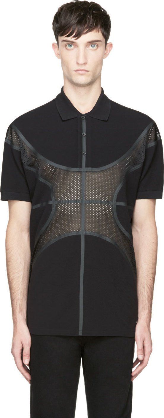 Black Basketball Pitch Mesh Paneling Polo