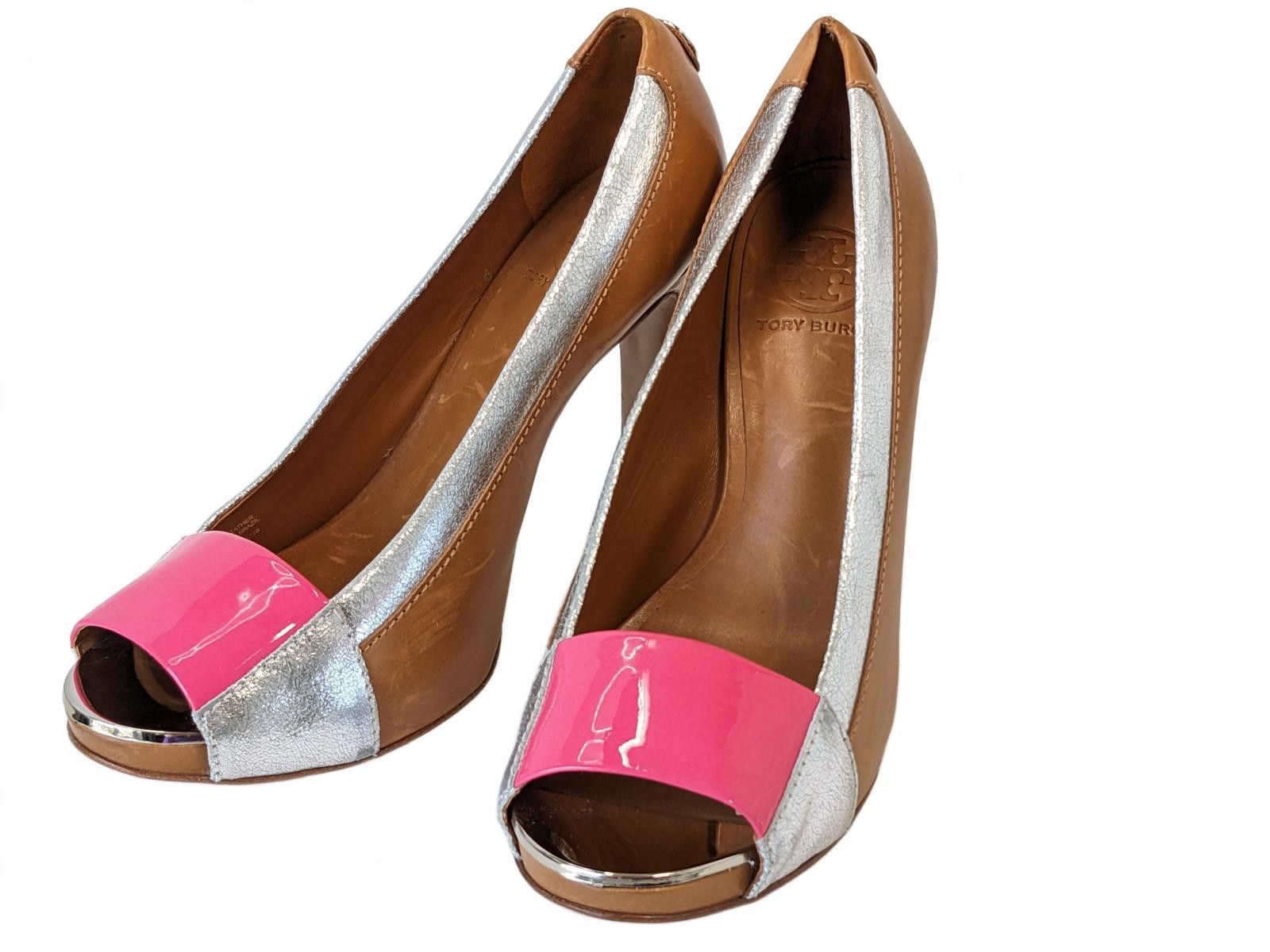 Other Tory Burch Brazil Heels Open-Toe Silver Brown Leather US 8.5 Size US 8.5 / IT 38.5 - 6 Thumbnail