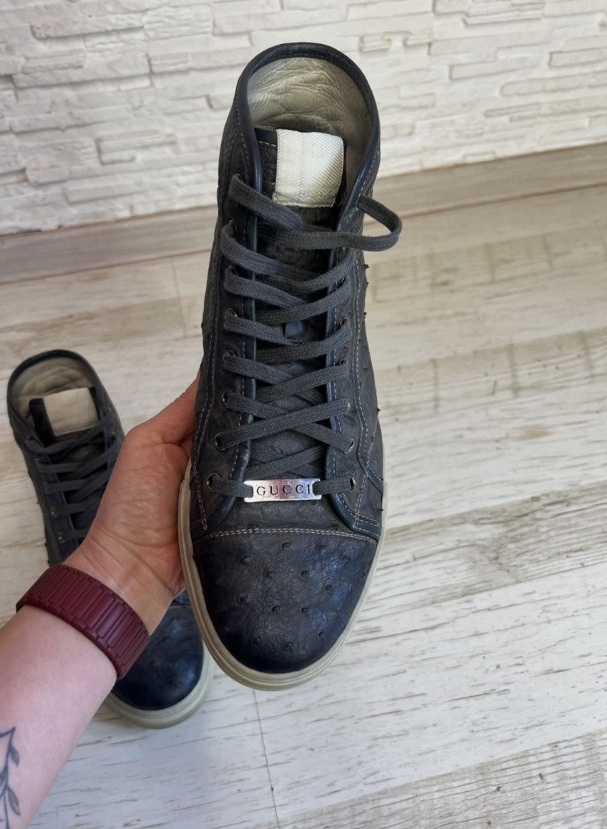 Gucci Gucci Ostrich leather high top sneakers 9,5 Size US 9.5 / EU 42-43 - 12 Thumbnail