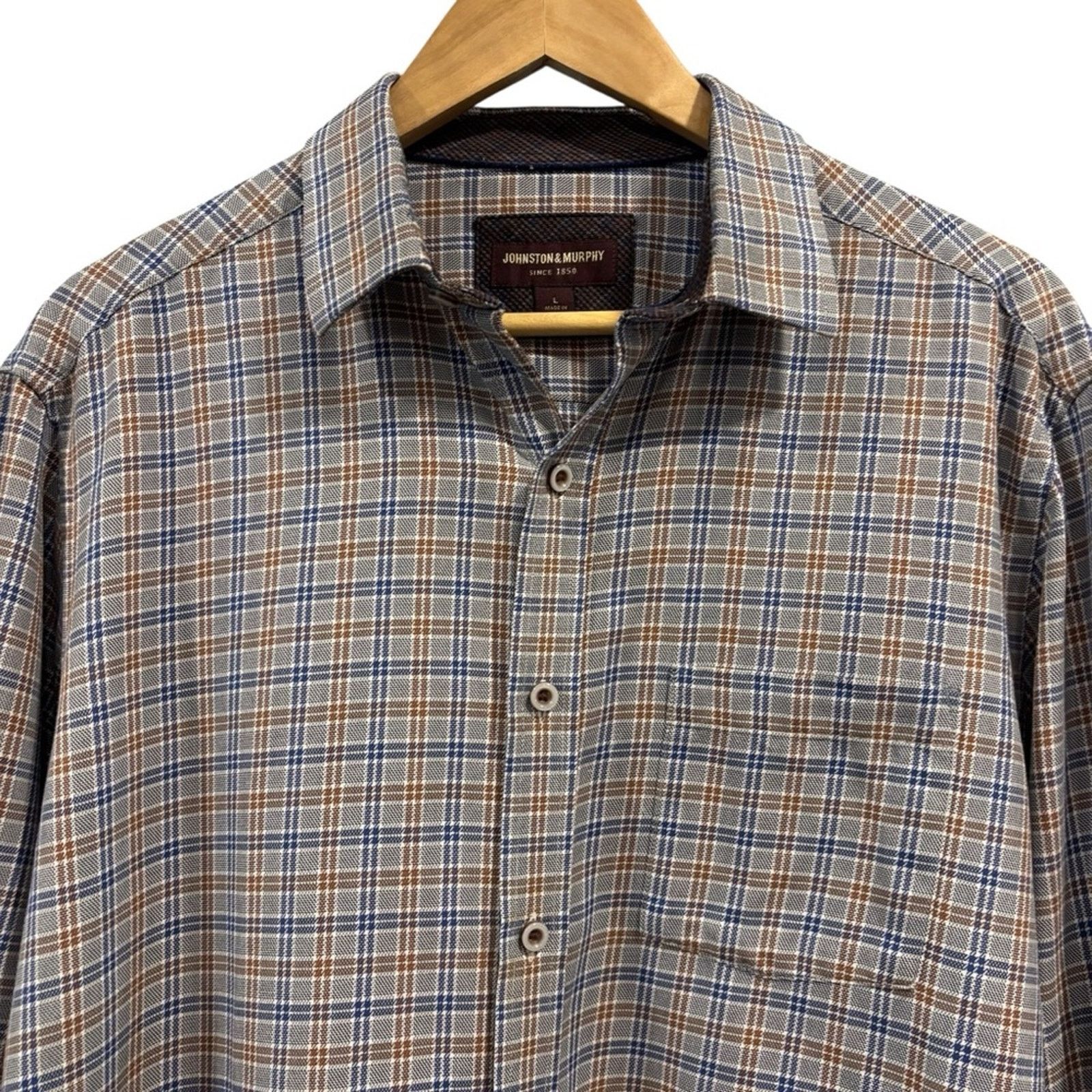 Johnston & Murphy JOHNSTON & MURPHY Blue and Brown Button Down Shirt, Size L Size US L / EU 52-54 / 3 - 2 Thumbnail