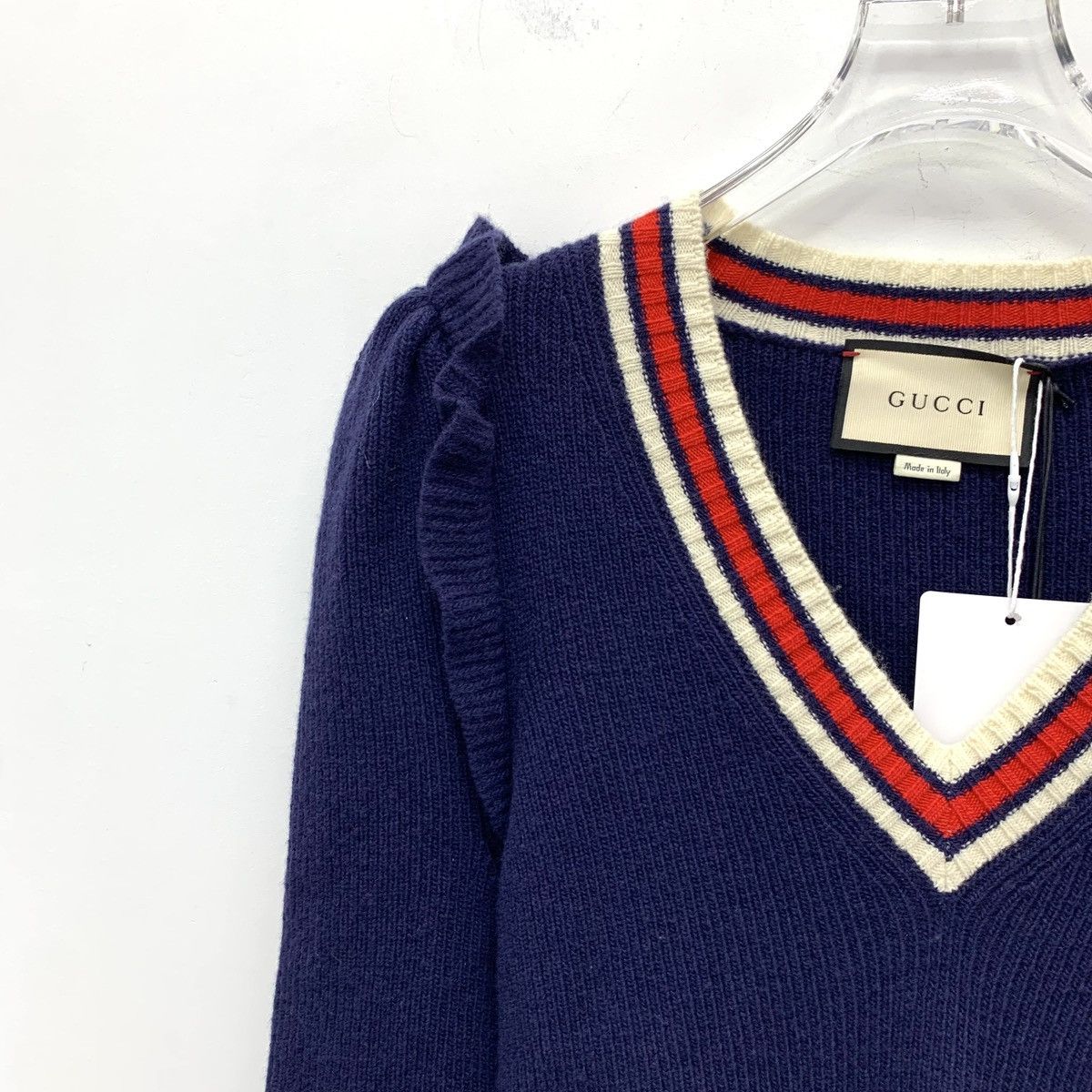 Gucci Gucci Navy Striped V-Neck Long Sleeve Knit Sweater K26WX Size M / US 6-8 / IT 42-44 - 3 Thumbnail