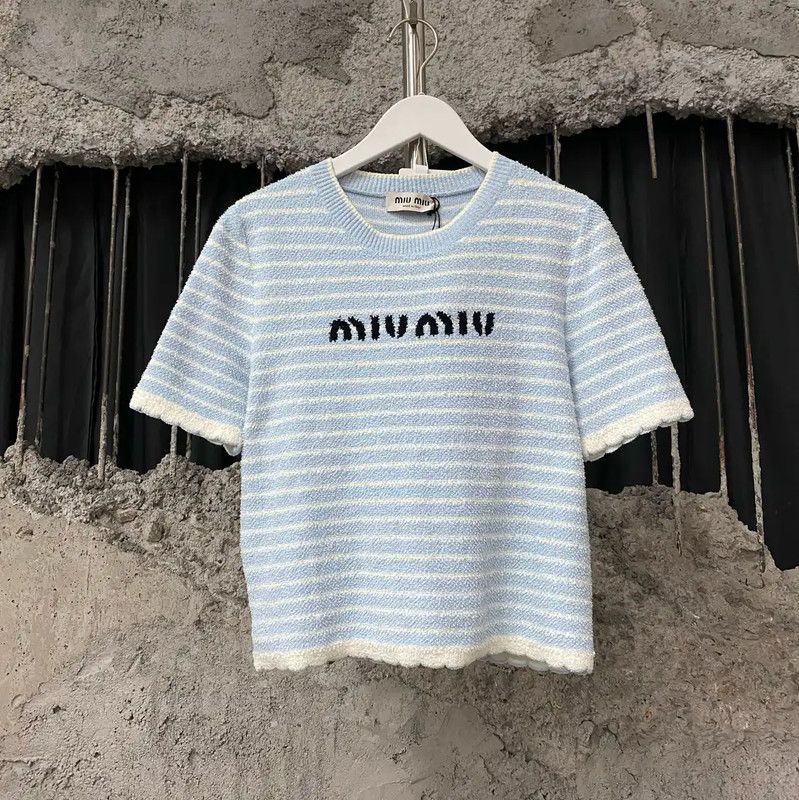 Miu Miu Miu Miu Summer Light Blue Cropped Tee 0089 Size ONE SIZE - 1 Thumbnail