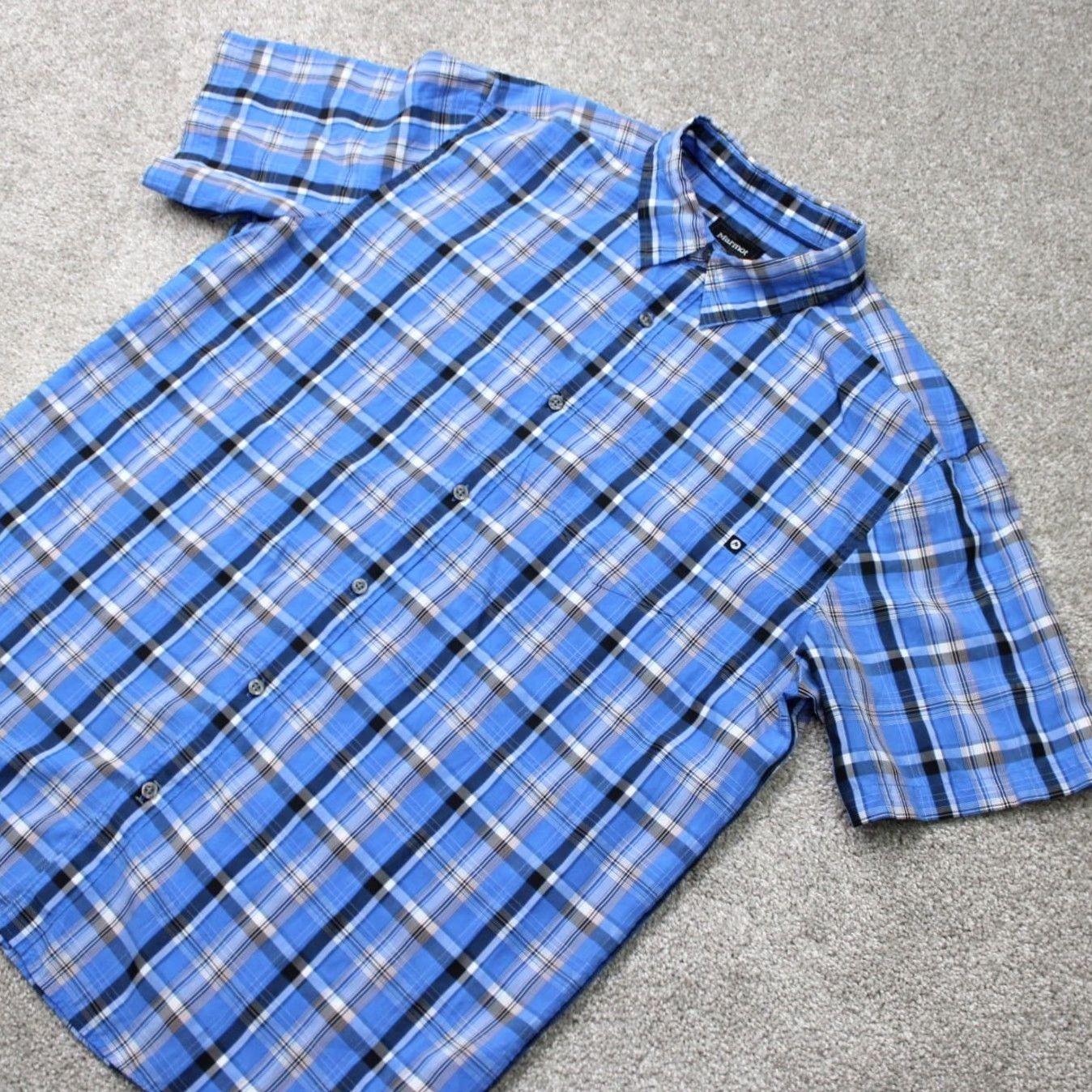 Marmot Marmot Shirt Mens XL Blue Plaid Polynosic Rayon/Polyester Short Sleeve Button Up Size US XL / EU 56 / 4 - 3 Thumbnail