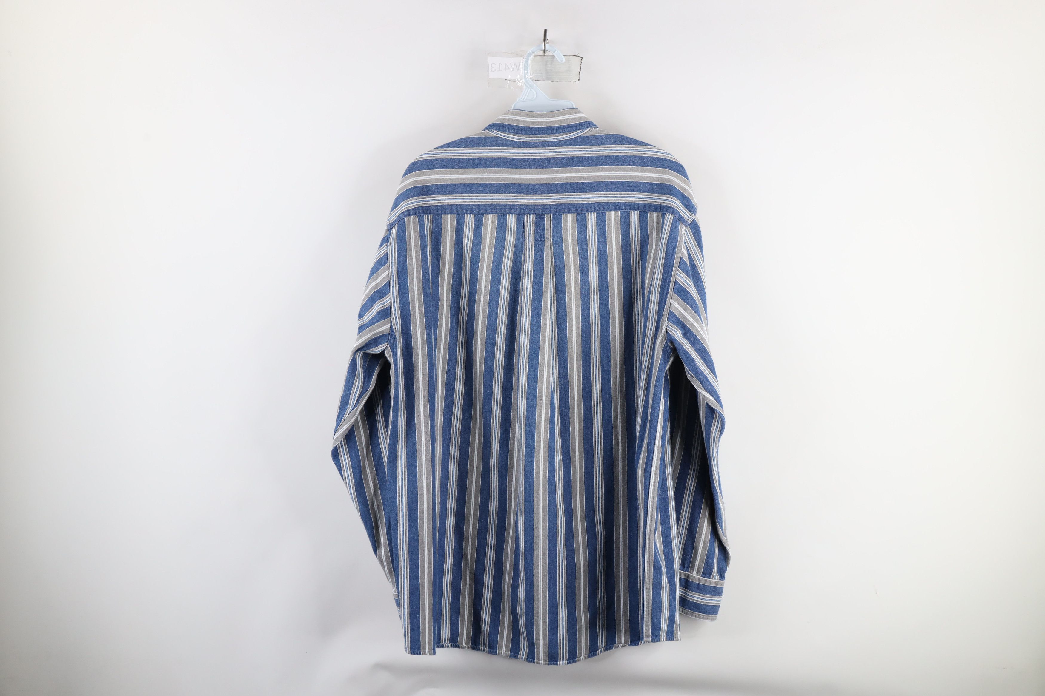 Vintage Vintage 90s Streetwear Striped Denim Jean Button Down Shirt Size US M / EU 48-50 / 2 - 7 Thumbnail