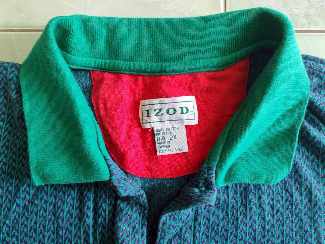 Izod 90s IZOD Polo Big 3XL Green Purple Abstract Pattern 27/31 Size US XXL / EU 58 / 5 - 3 Thumbnail