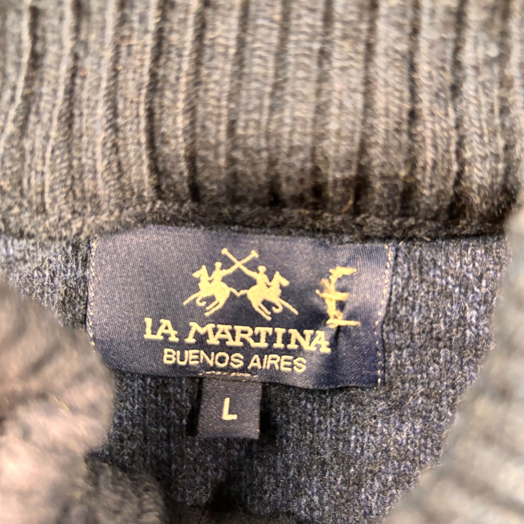 La Martina La Martina Sweater Men L Navy Wool Blend Elbow Patches Henley Button Long Sleeve V-Neck Knit Logo Zipper Shirt Mens Size US L / EU 52-54 / 3 - 3 Thumbnail