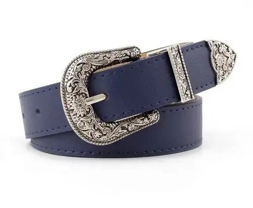 Japanese Brand Blue Color Retro Pin Buckle PU Leather Belt Size ONE SIZE - 4 Thumbnail