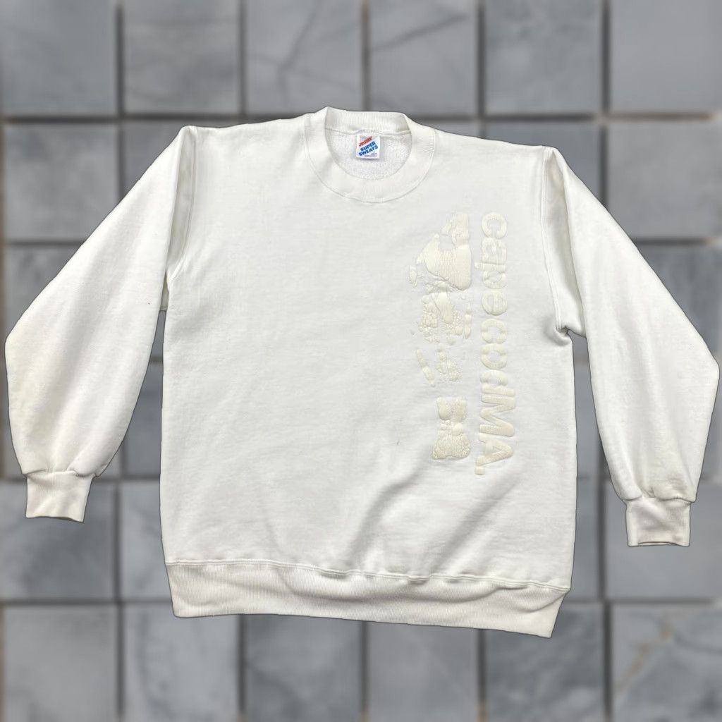 Jerzees VINTAGE Jerzees Cape Cod MA Sweatshirt Mens L White Puff Print Pullover Crewneck USA Size US L / EU 52-54 / 3 - 1 Thumbnail