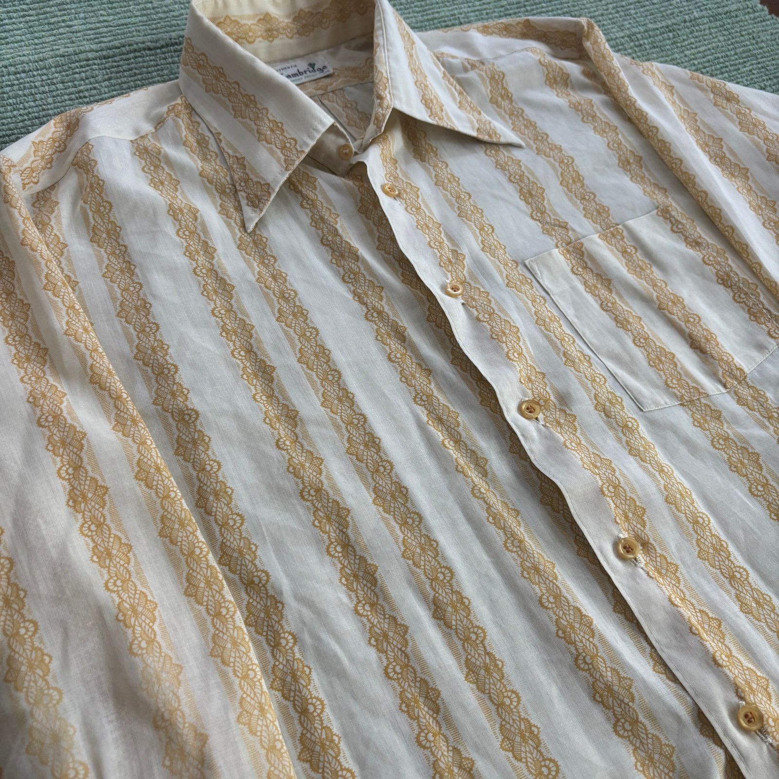 Vintage True Vintage 60s 70s Yellow Cotton Men's Patterned Shirt Size US XL / EU 56 / 4 - 4 Thumbnail