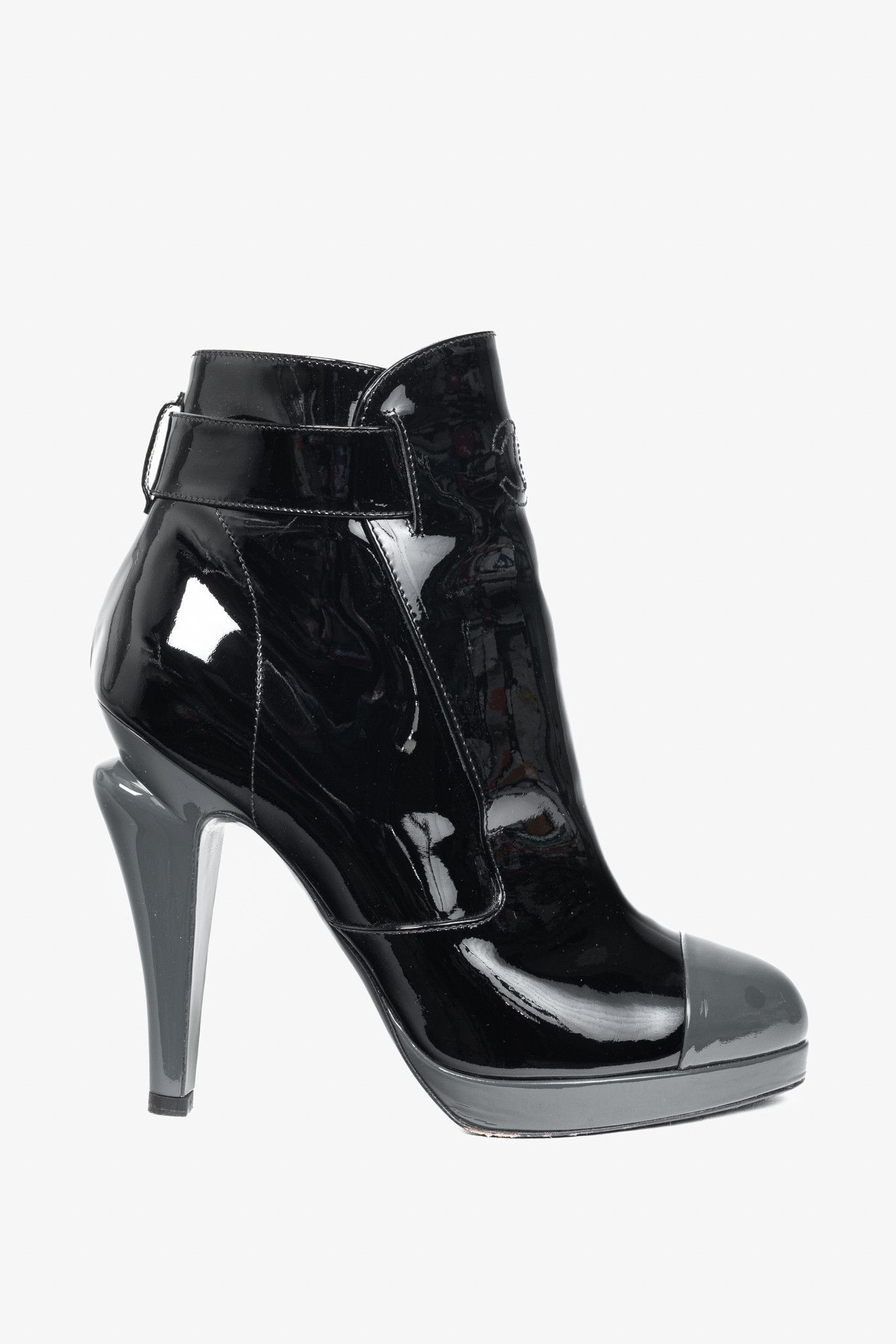 Chanel Chanel Black Patent Leather Cap-Toe Platform Booties Size US 9.5 / IT 39.5 - 1 Thumbnail