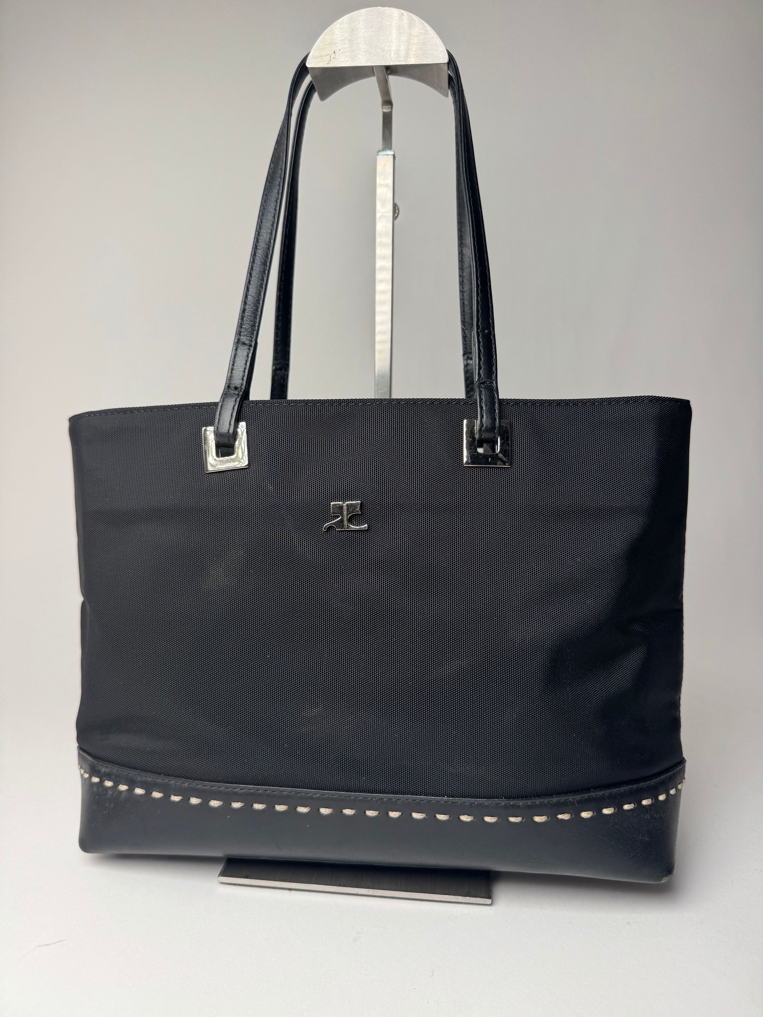 Courreges Vintage Leather Polyester Handbag Black Size ONE SIZE - 1 Thumbnail