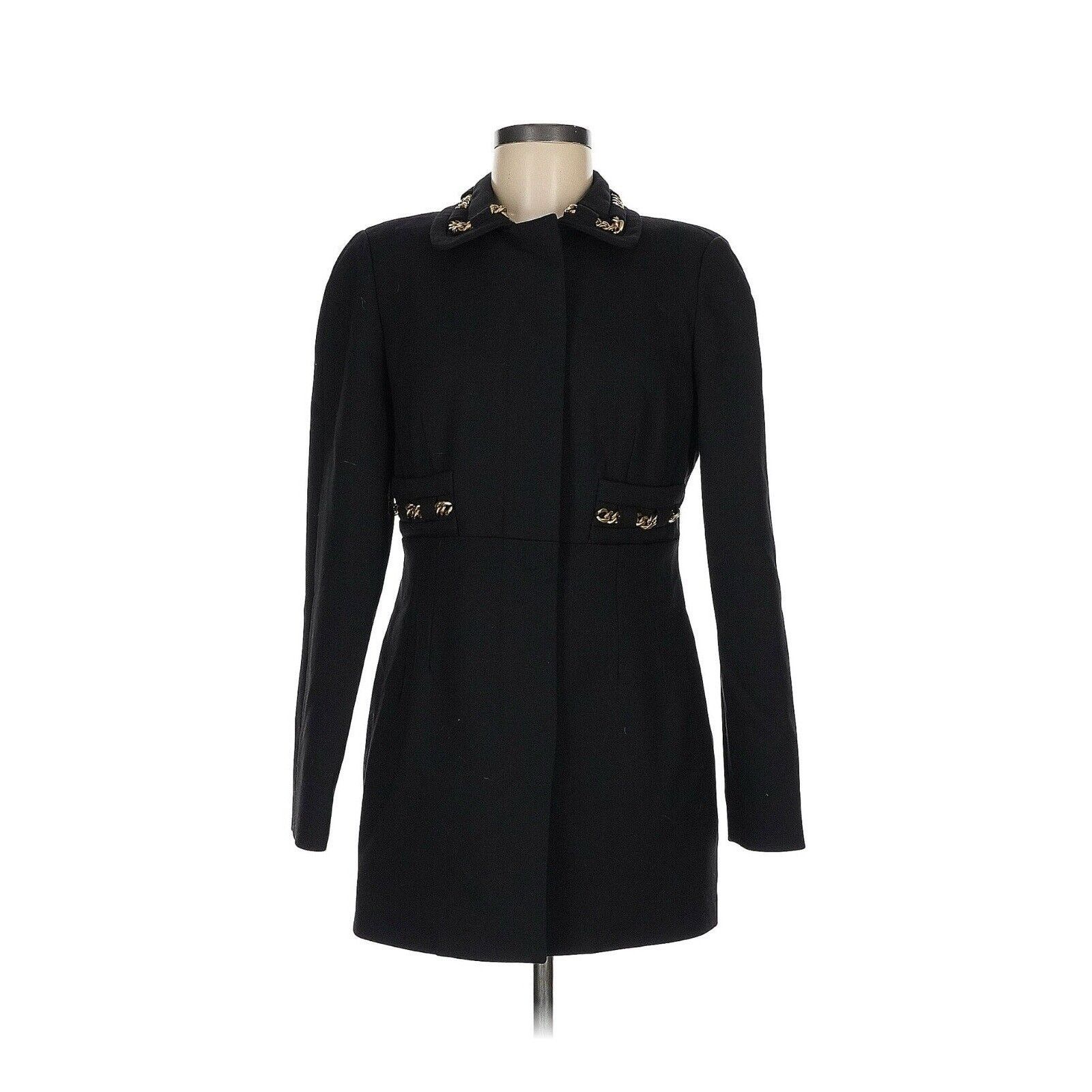 Per Se Coat Black Wool Blend Gold Metal Chain Trim 6