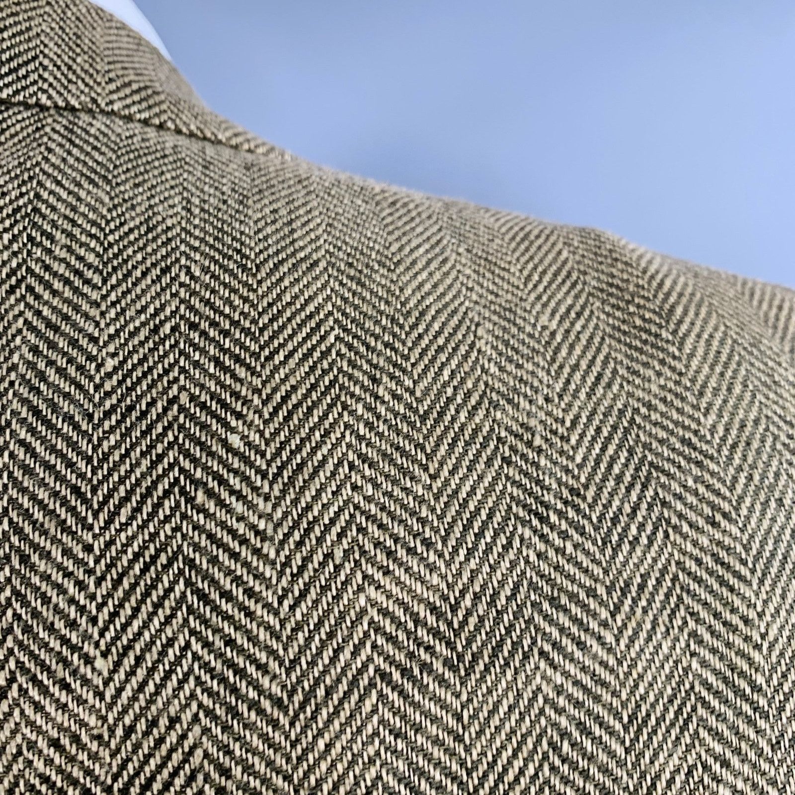 Polo Ralph Lauren Size 44 Tan Khaki Herringbone Flax Sport Coat Size 44R - 6 Thumbnail