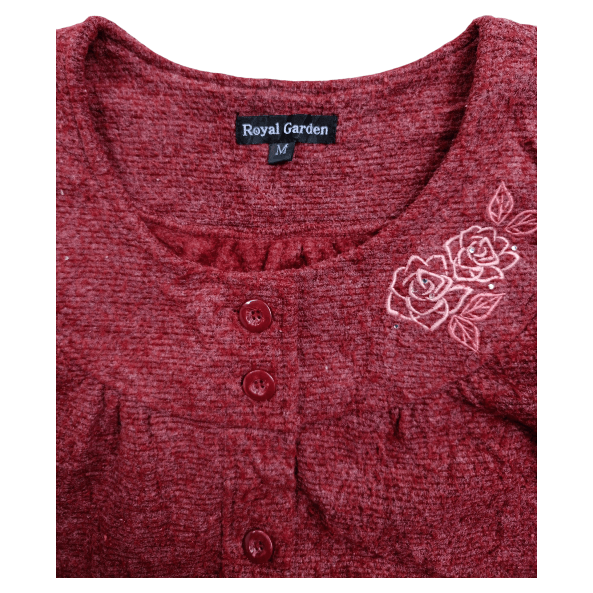 Japanese Brand × Vintage Royal Garden Japan Brand Long Sleeve Maroon Button Sweater Size M / US 6-8 / IT 42-44 - 4 Thumbnail