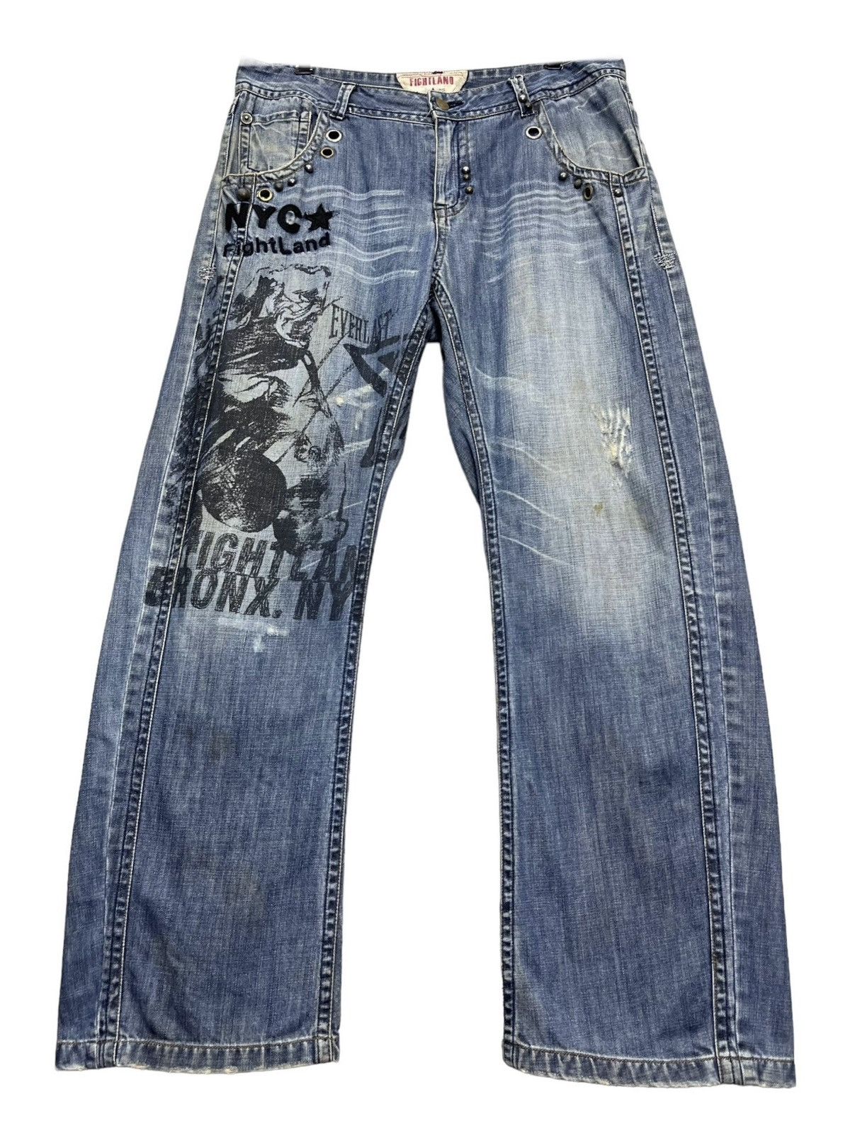 Everlast 🔥Vintage EVERLAST NEW YORK CITY FIGHTLAND Distressed Denim Size US 34 / EU 50 - 5 Thumbnail