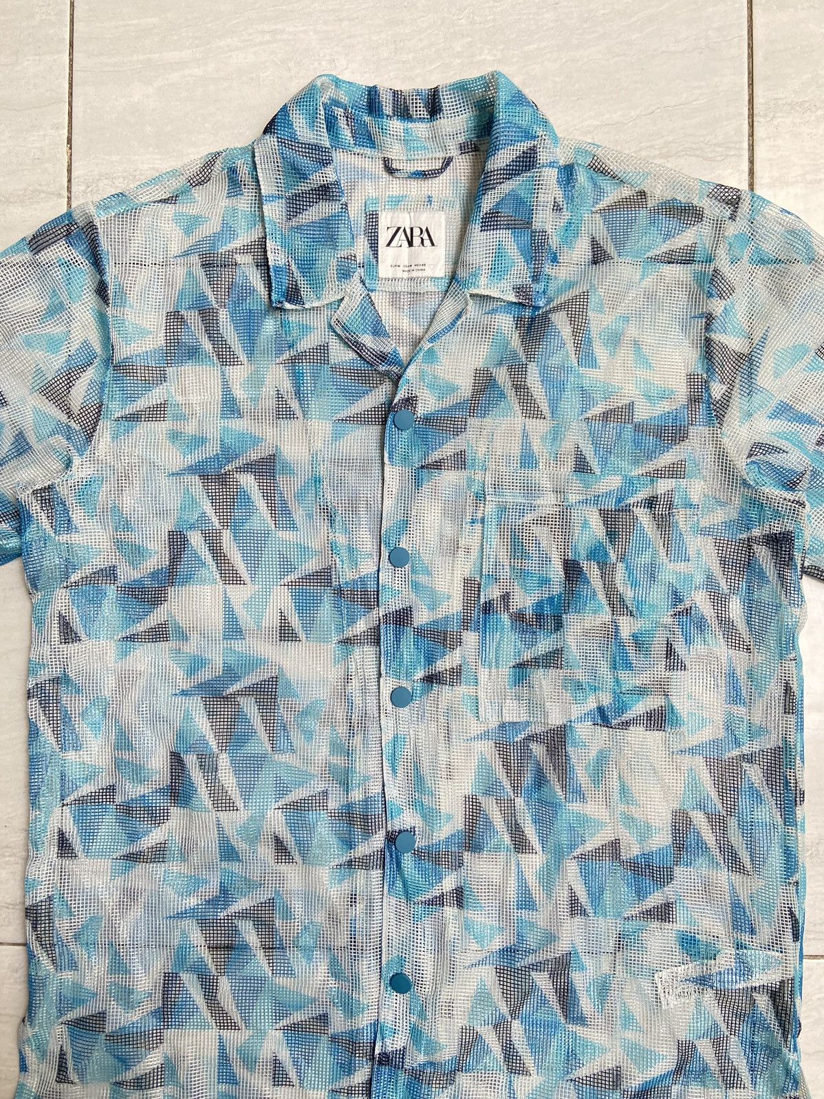 Zara ZARA Blue Striped Mesh Shirt Size US L / EU 52-54 / 3 - 3 Thumbnail