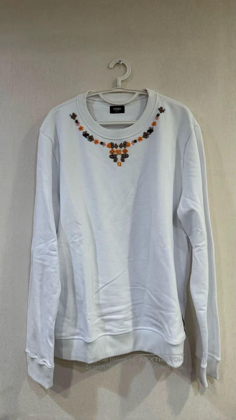Fendi Fendi White Floral Embroidered Sweatshirt Size US XL / EU 56 / 4 - 1 Thumbnail