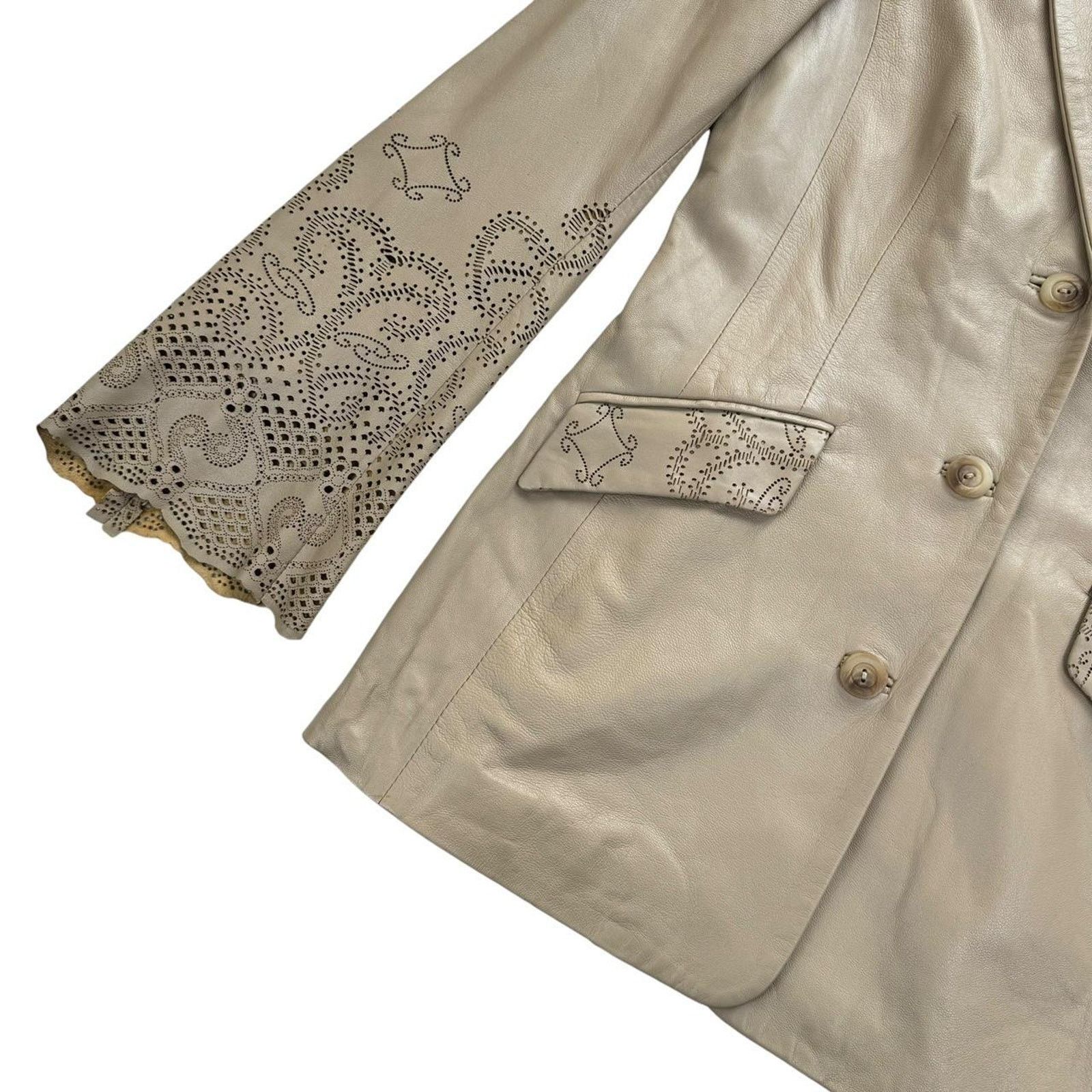 Other Wallace Sacks Beige Boho Leather Jacket Cut-Out Sleeves Size M / US 6-8 / IT 42-44 - 4 Thumbnail