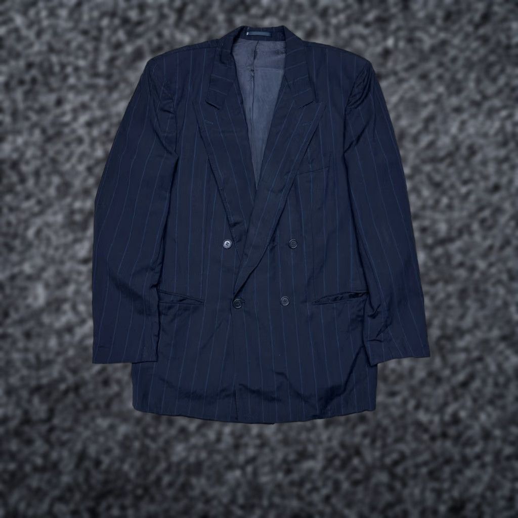 Hugo Boss VINTAGE Hugo Boss Wool Suit Double Breasted Blazer + Pants Men L Blue 2 Piece Wool Vintage Mens Size L Size 42R - 1 Thumbnail
