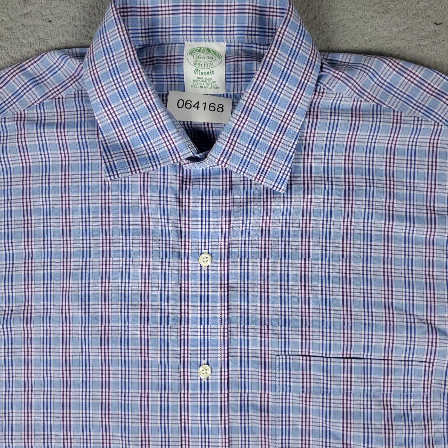 Brooks Brothers BROOKS BROTHERS Shirt Men's 16.5 Blue Plaid Regent Dress Button Up Long Sleeve Non-Iron Classic Casual Workwear Mens Size 42R - 2 Thumbnail