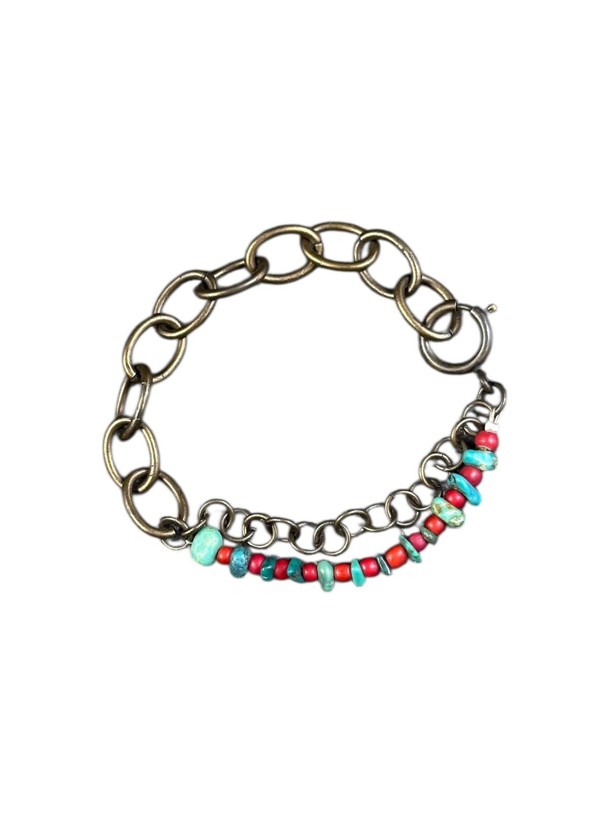Vintage BRONZE CHAIN WITH ANTIQUE WHITE HEART BEADS BRACELET Size ONE SIZE - 2 Thumbnail