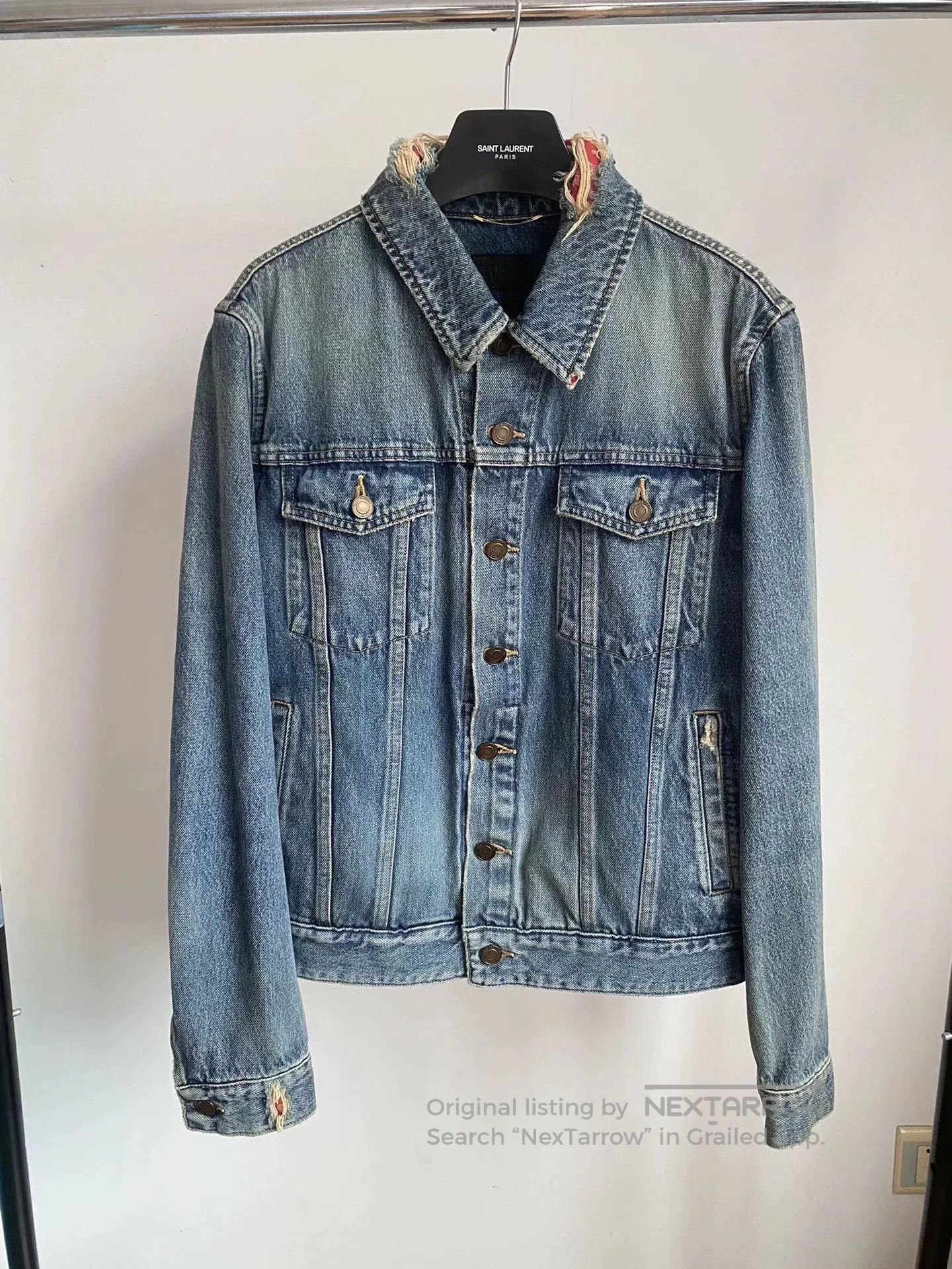Saint Laurent Paris Blue Denim Jacket with Distressed Collar and Cuffs . Size US L / EU 52-54 / 3 - 1 Thumbnail