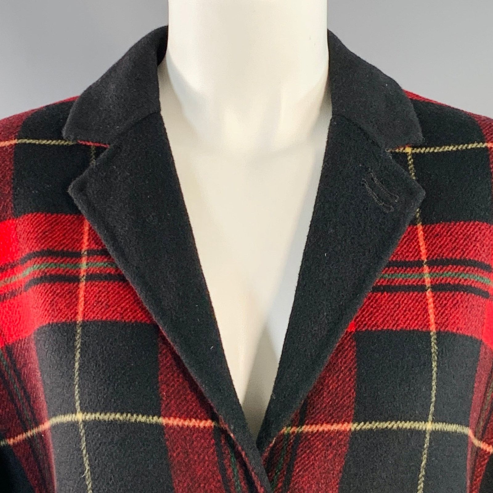 The Kooples Size S Red Black Yellow Wool Blend Plaid Notch Lapel Coat Size S / US 4 / IT 40 - 2 Thumbnail