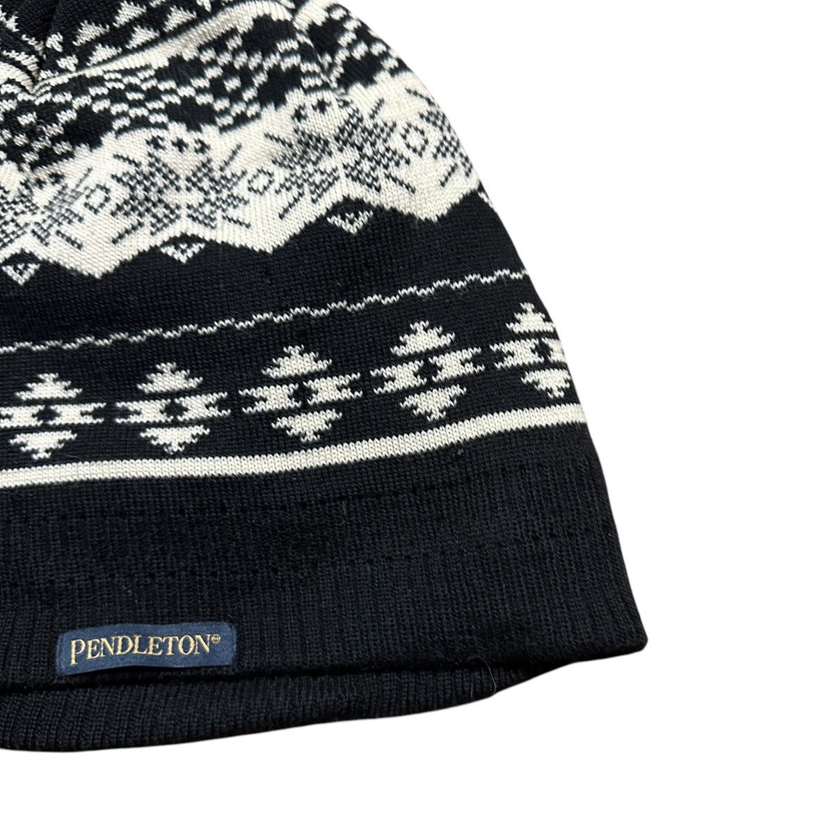 Pendleton Mens Y2K Pendleton Black White Wool Beanie Hat Size ONE SIZE - 3 Thumbnail