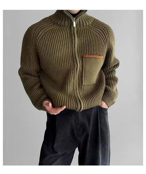 Japanese Brand Vintage Green Double Zipper Knit Stand-Up XL Jacket Coat Size US XL / EU 56 / 4 - 2 Thumbnail