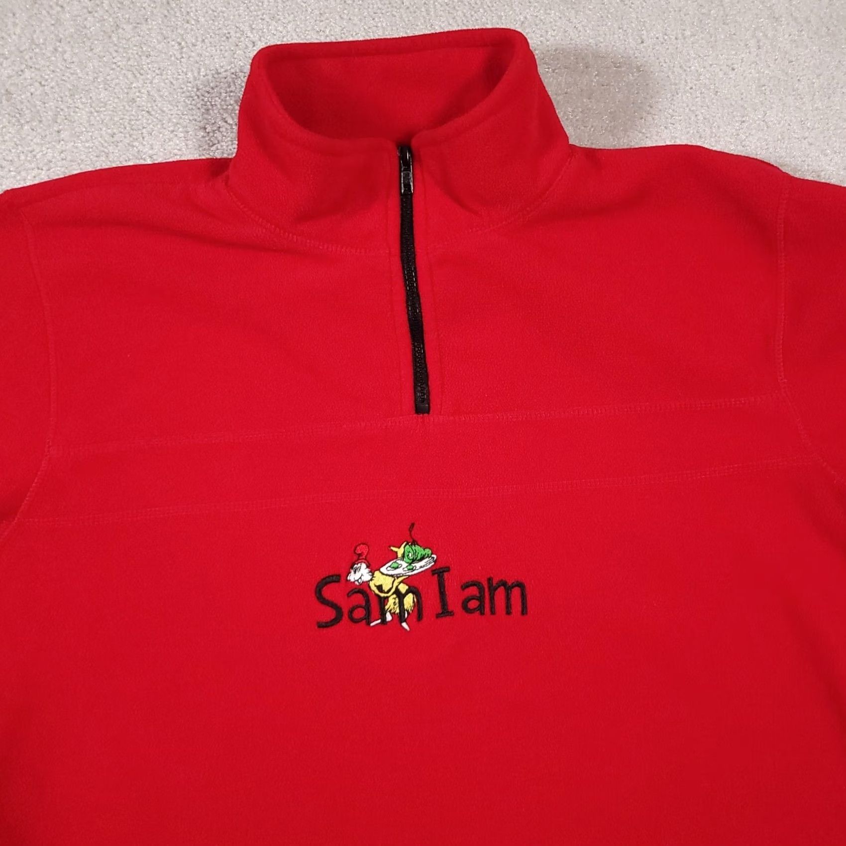 Vintage VINTAGE Dr Seuss Sweater Shirt Unisex Adults L Red 1/4 Zip Long Sleeve Fleece Sam I Am 90s Size US L / EU 52-54 / 3 - 3 Thumbnail