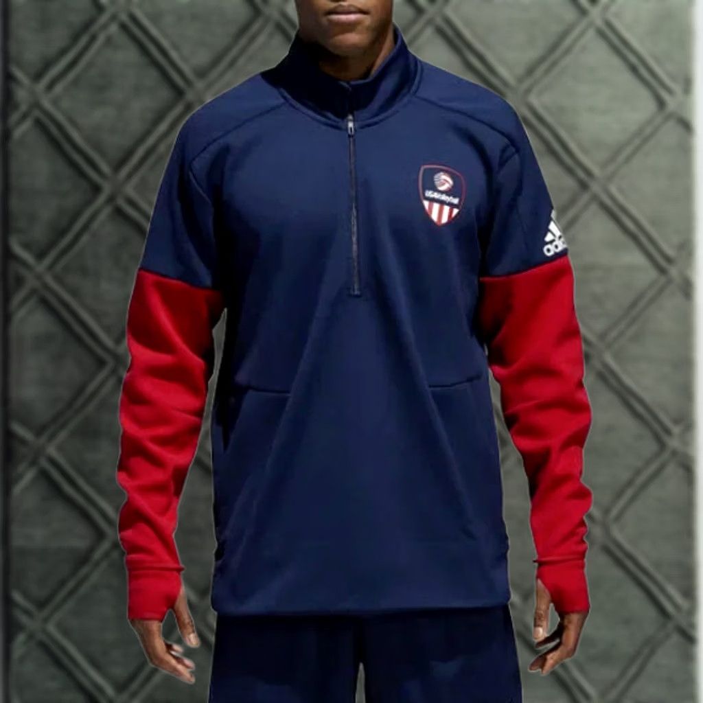 Adidas Adidas USA Volleyball Jacket 1/4 Zip Pullover Shirt Mens Medium Blue White Red Size US M / EU 48-50 / 2 - 1 Thumbnail