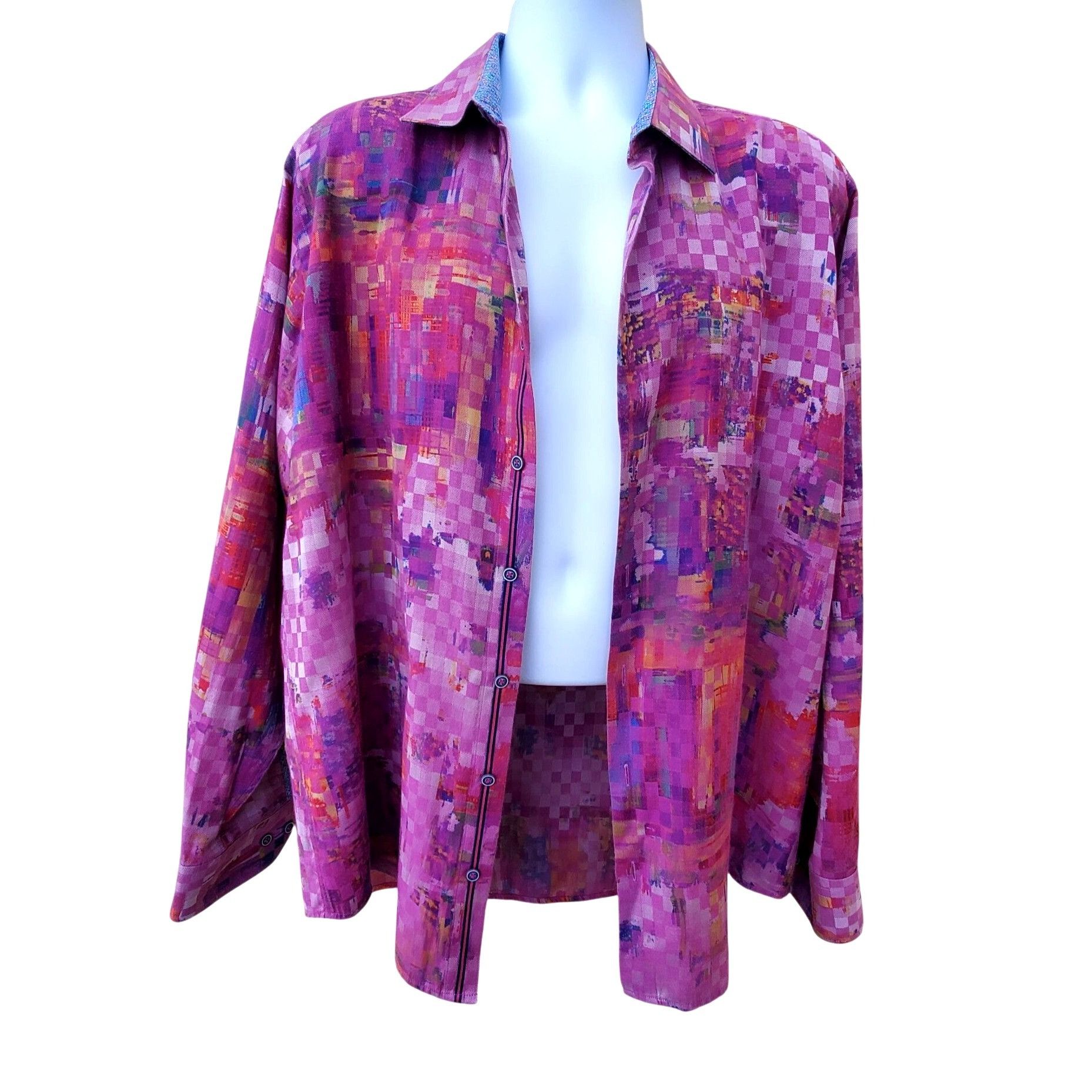 BUGATCHI Bugatchi Uomo Mens XL Designer Shirt Button Down Purple Geom Size US XL / EU 56 / 4 - 1 Thumbnail