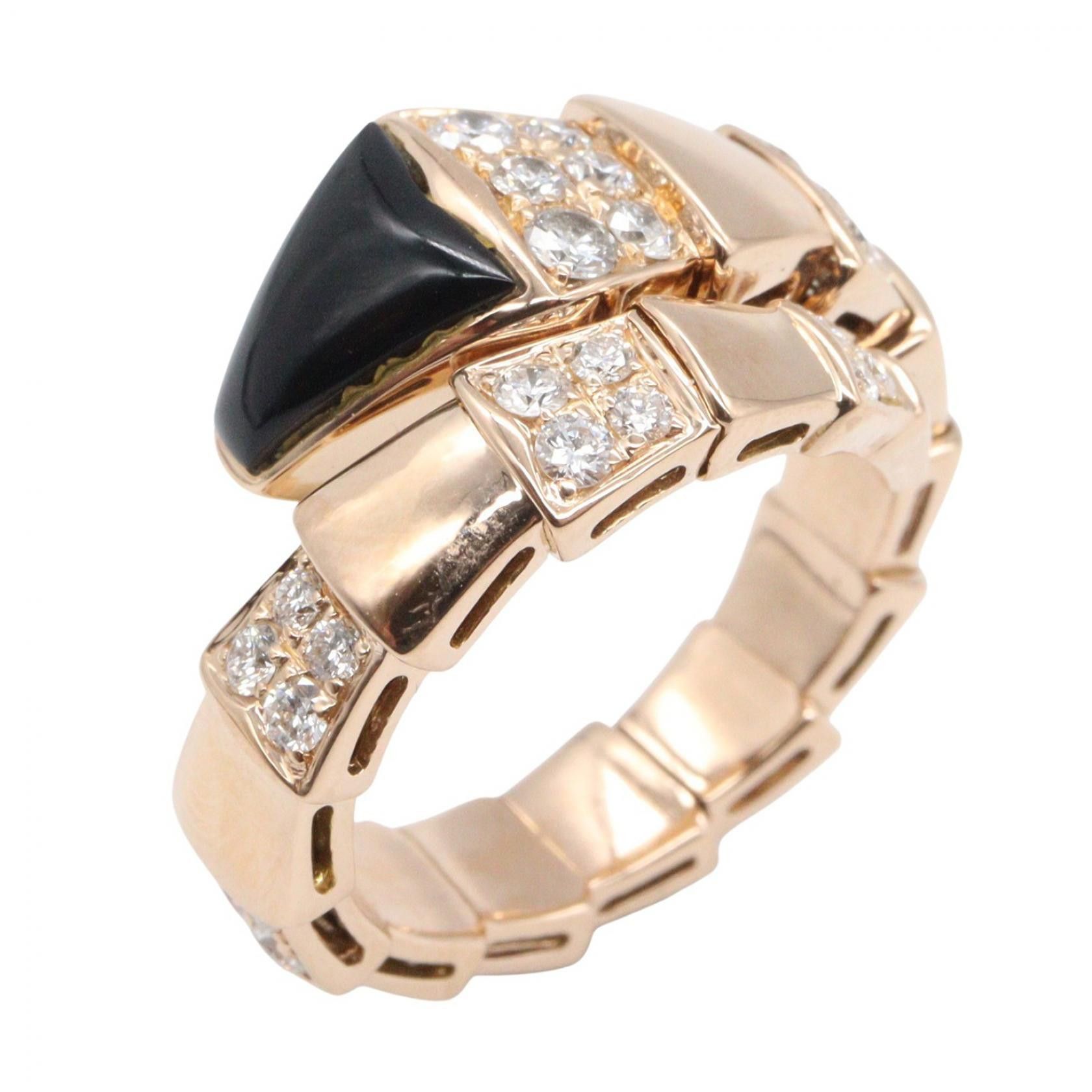 Bvlgari Bvlgari Bvlgari Serpenti Au750 Pink Gold Onyx Diamond Ring Size 12.5 Precious Metal Ring DUTY FREE for USA Size ONE SIZE - 1 Thumbnail