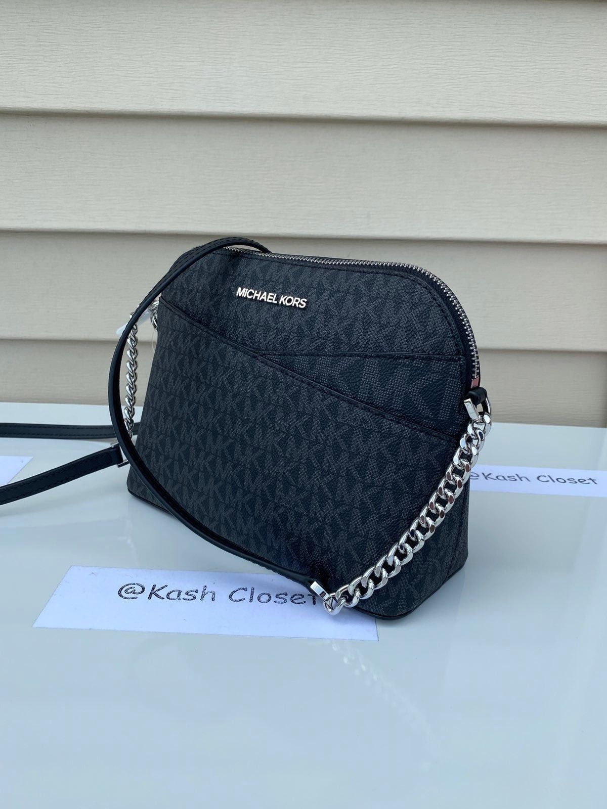 Michael Kors Dome Crossbody Purse Medium Jet Set MK Signatu