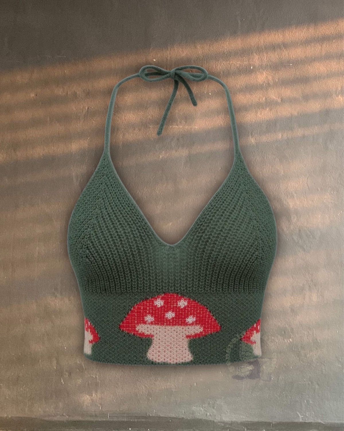 Handmade knit olive mushroom halter crochet festival tank daisy EDC Size ONE SIZE - 4 Thumbnail