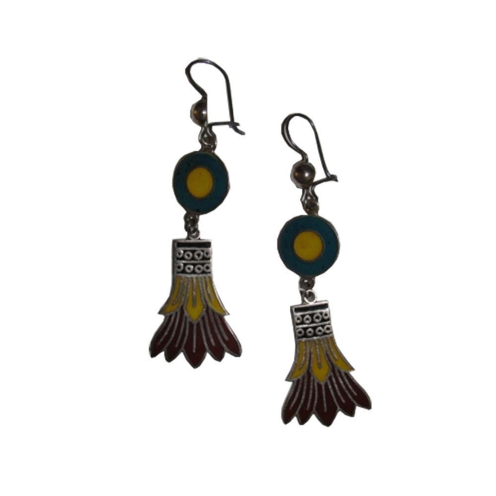 Egyptian Revival Inspired Sterling and Enamel Lotus Earrings