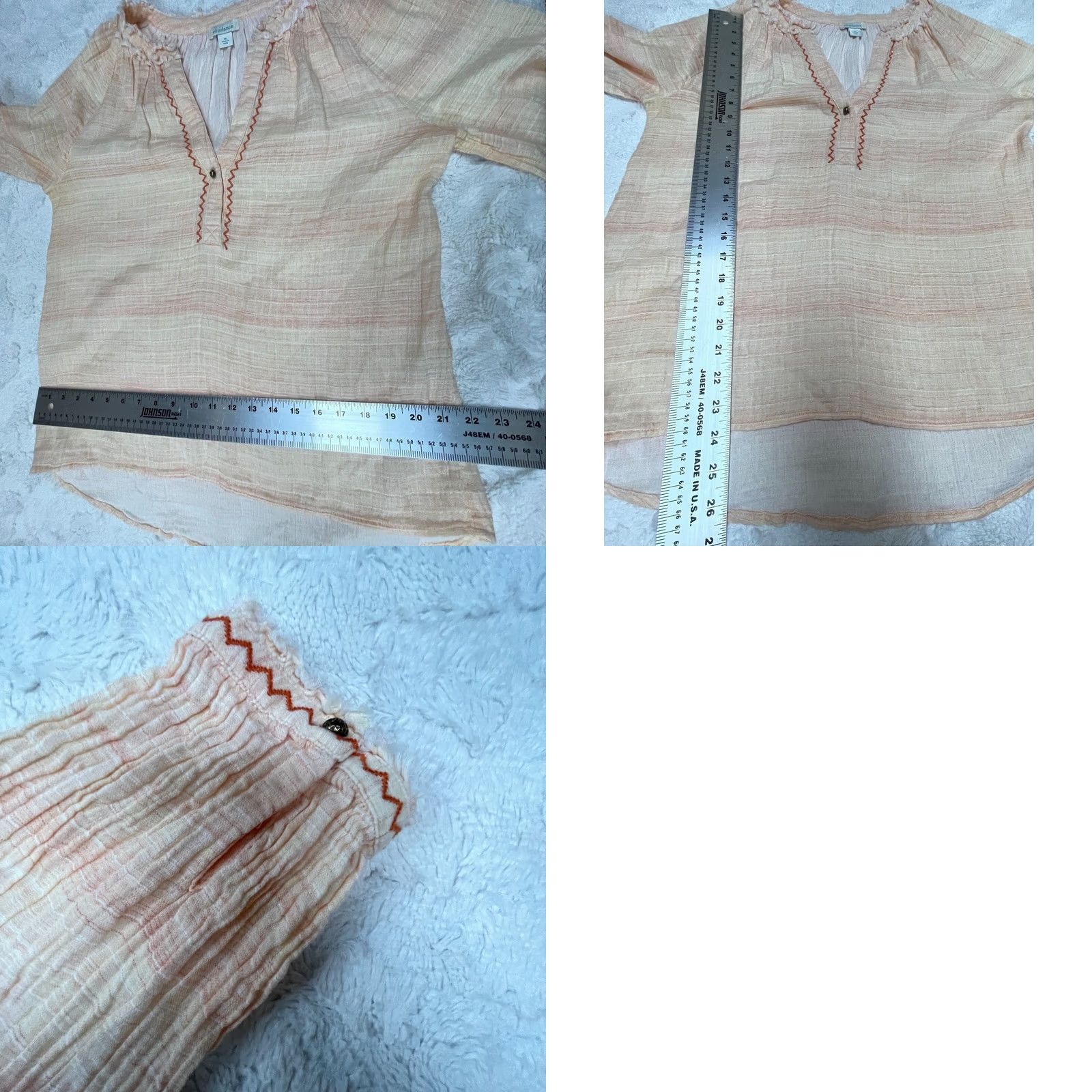 Vintage Sundance Gauze Embroidered Boho Frayed Long Sleeve Popover Blouse Medium Pink Women Size M / US 6-8 / IT 42-44 - 8 Thumbnail