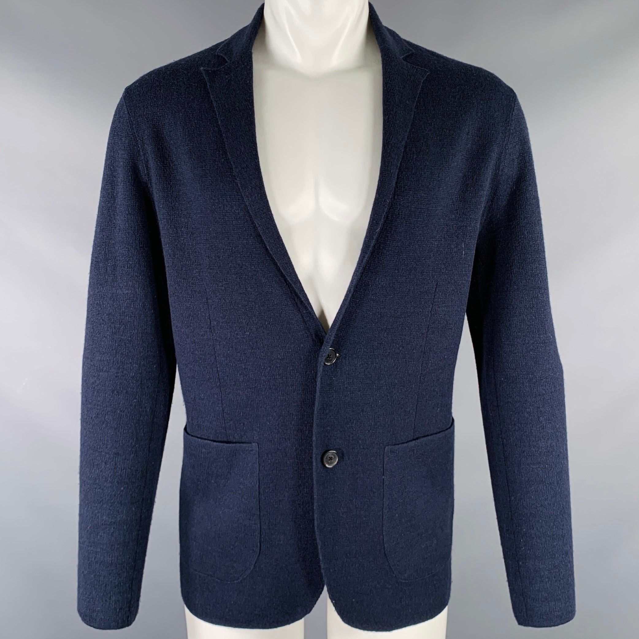 image of Polo Ralph Lauren Navy Knit Linen Wool Two Pockets Cardigan, Men's (Size Small)