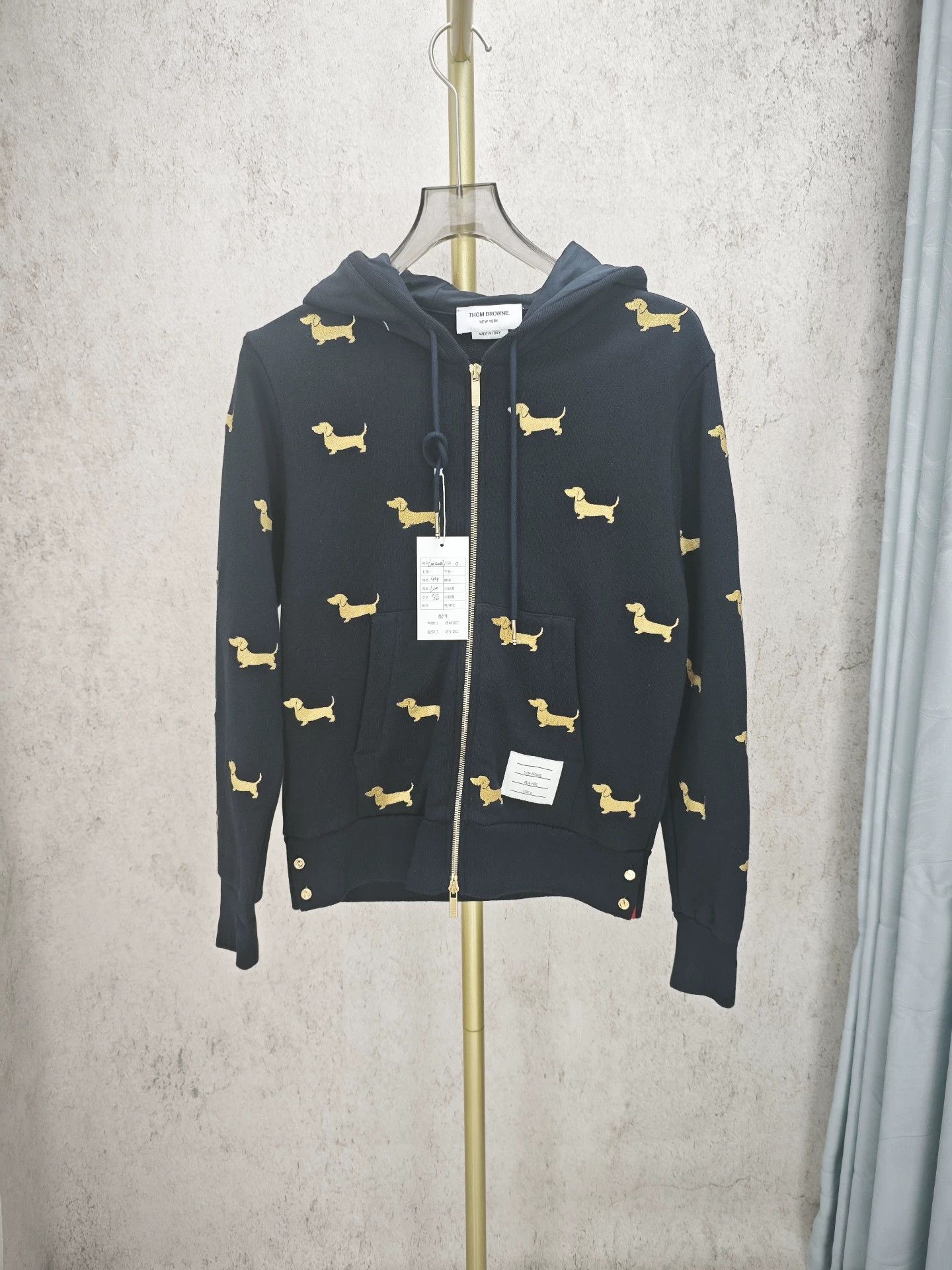 thom browne navy dog embroidery hoodie