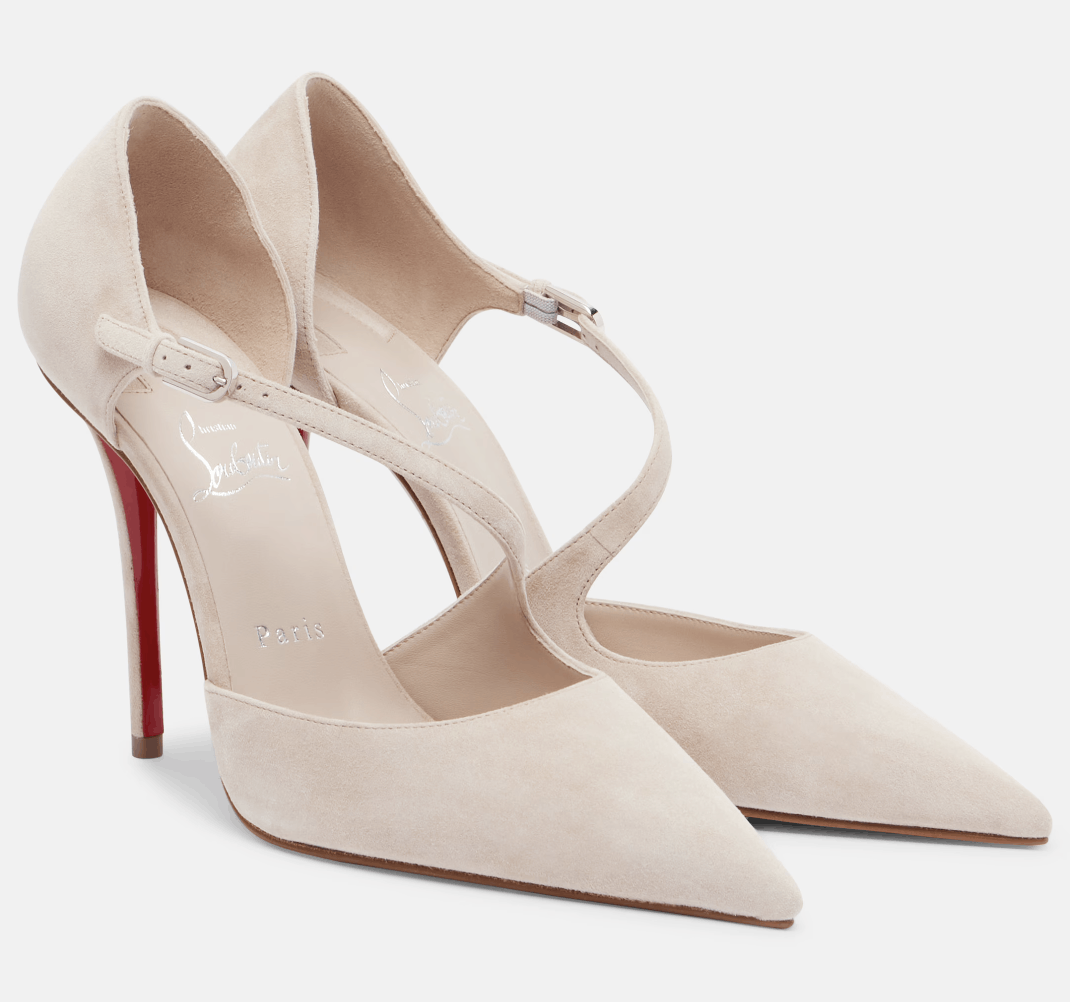 Christian Louboutin Miss Ziggyta 100 Pearl Beige Suede Strap Heel Pump 39.5 Size US 9.5 / IT 39.5 - 1 Thumbnail