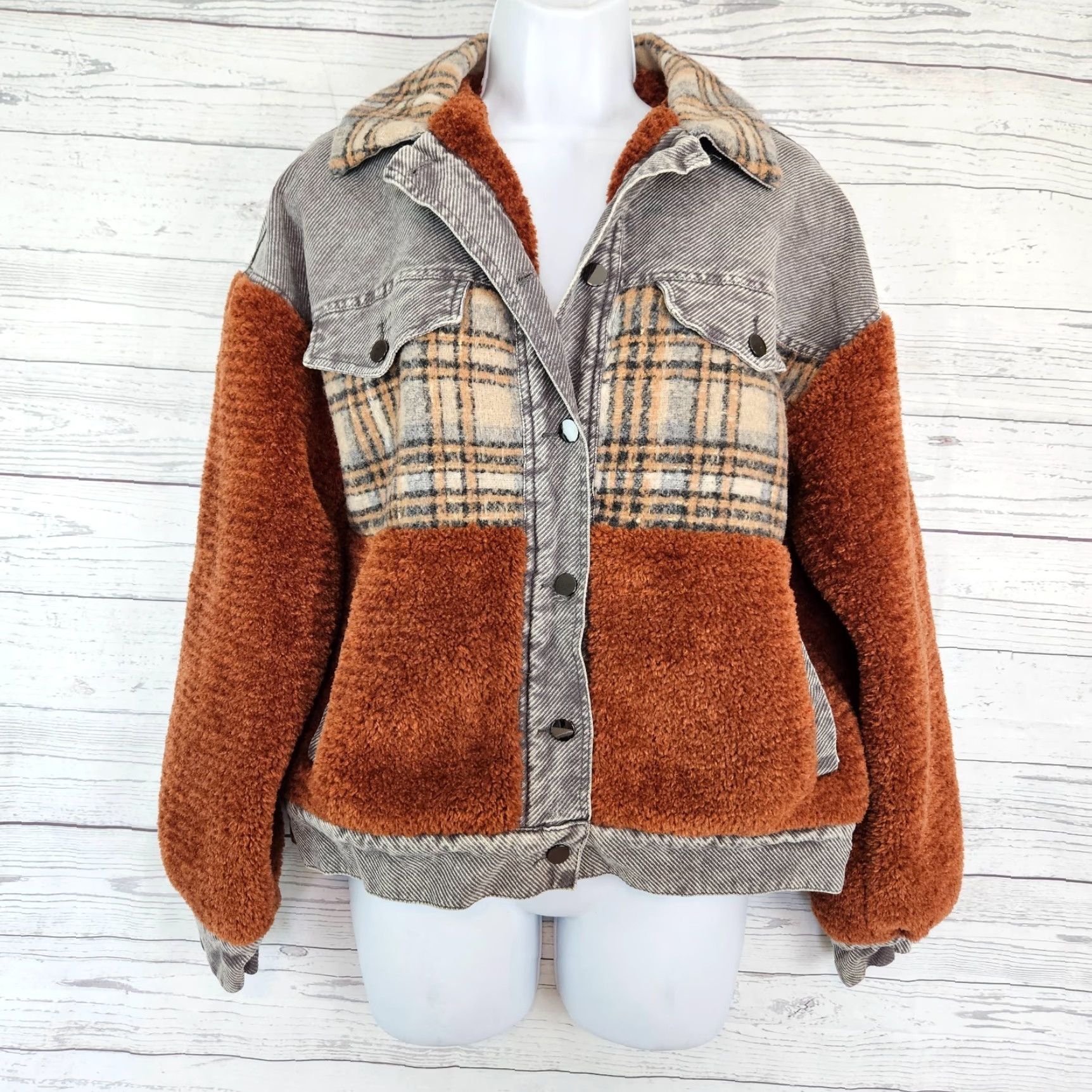 Vintage Oli & Hali Womens Pieced Jacket Sz Small Gray Orange Plaid Button Up Size S / US 4 / IT 40 - 2 Thumbnail