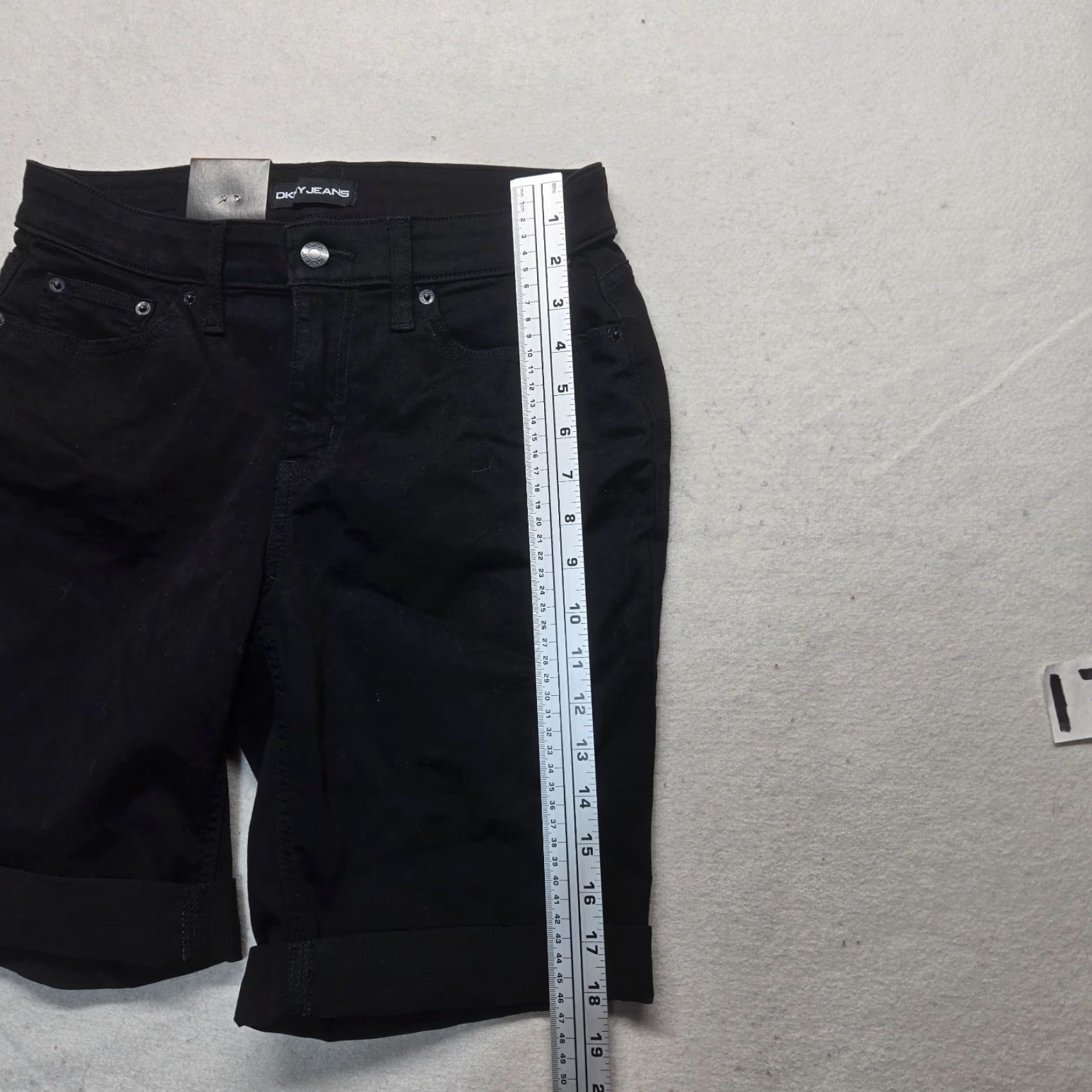 DKNY DKNY Jeans Black Denim Hi Rise Bermuda Shorts Womens S Small Regular 5-Pocket Logo Patch Back Solid Inseam 8in Cotton Blend Denim Summer Casual So on Size 28" / US 6 / IT 42 - 5 Thumbnail