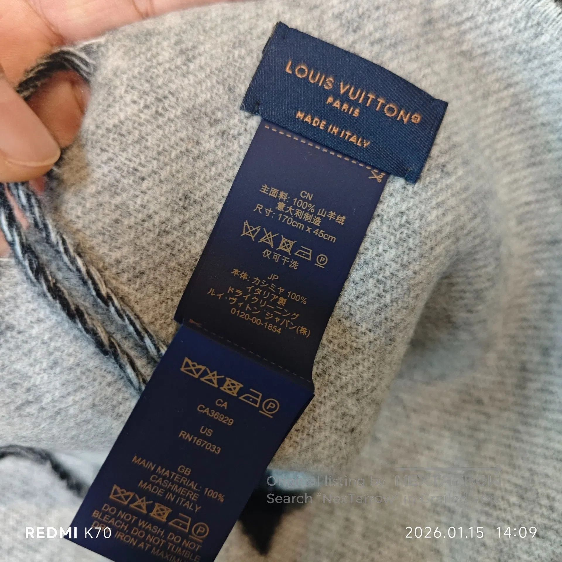 Louis Vuitton Louis Vuitton Black Gray Full Print Cashmere Double Sided Size ONE SIZE - 2 Thumbnail