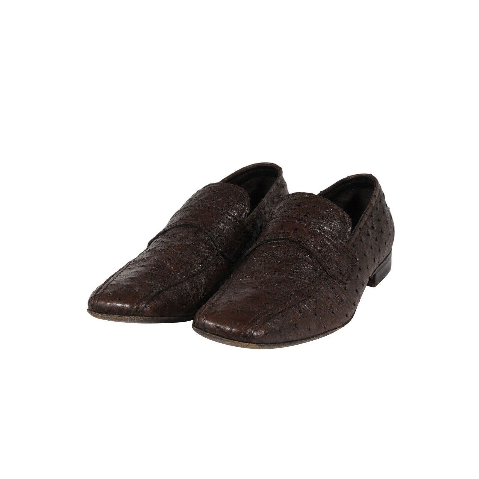 Prada Penny Loafers Brown Ostrich Leather Slip On - 02476 Size US 8 / EU 41 - 3 Thumbnail