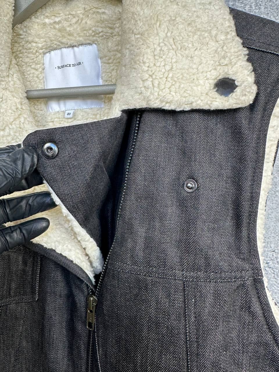 Surface To Air Surface To Air Black Denim Sherpa Lined Biker Vest Size US XS / EU 42 / 0 - 12 Thumbnail