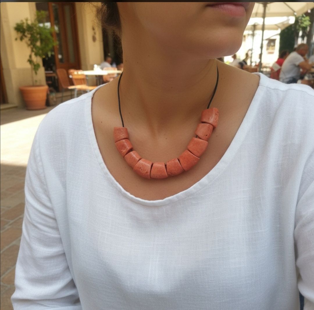 Vintage Vintage Bohemian Coral-Toned Beaded Necklace - Tribal Size ONE SIZE - 2 Thumbnail