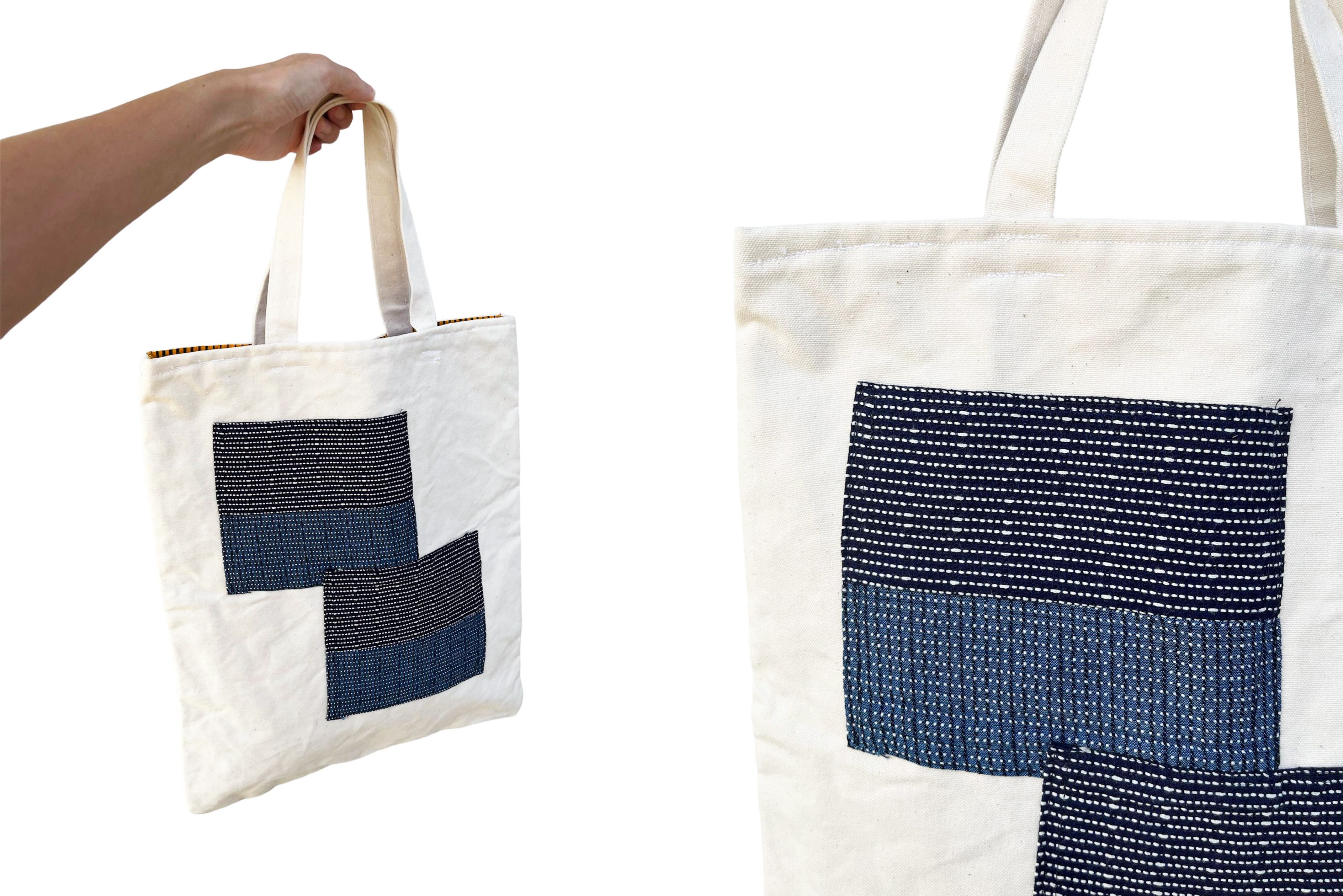 Vintage Upcycled Japanese fabric and sashiko patchwork tote bag Size ONE SIZE - 5 Thumbnail