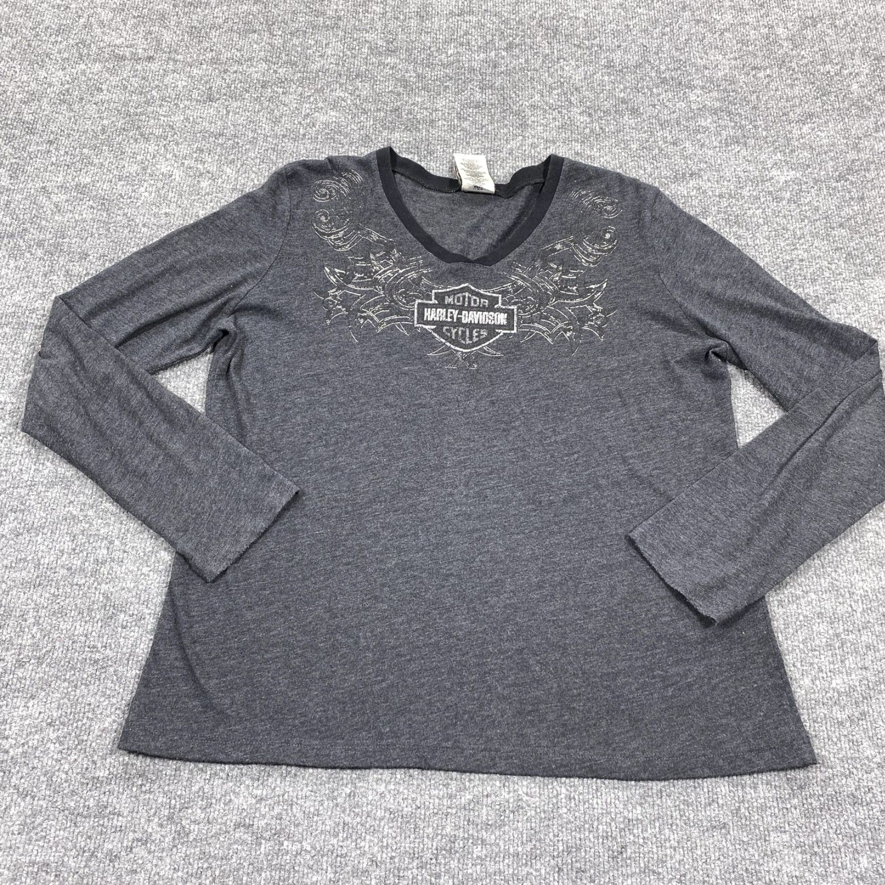 Harley Davidson Harley-Davidson Shirt Womens XL Gray Long Sleeve V-Neck Motorcycle Graphic Tee Size XL / US 12-14 / IT 48-50 - 2 Thumbnail